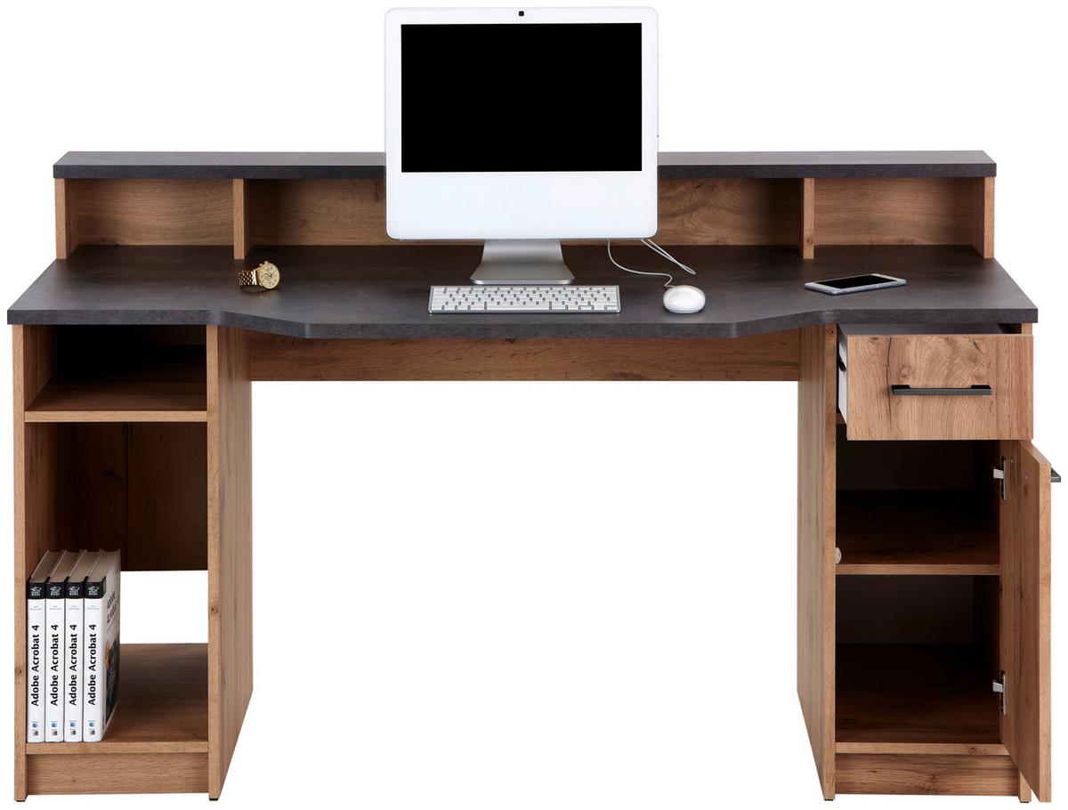 Masa de scris TOBI MX 166 - culoare lemn stejar/gri, Modern, material pe bază de lemn (150/91/68cm) - Modern Living