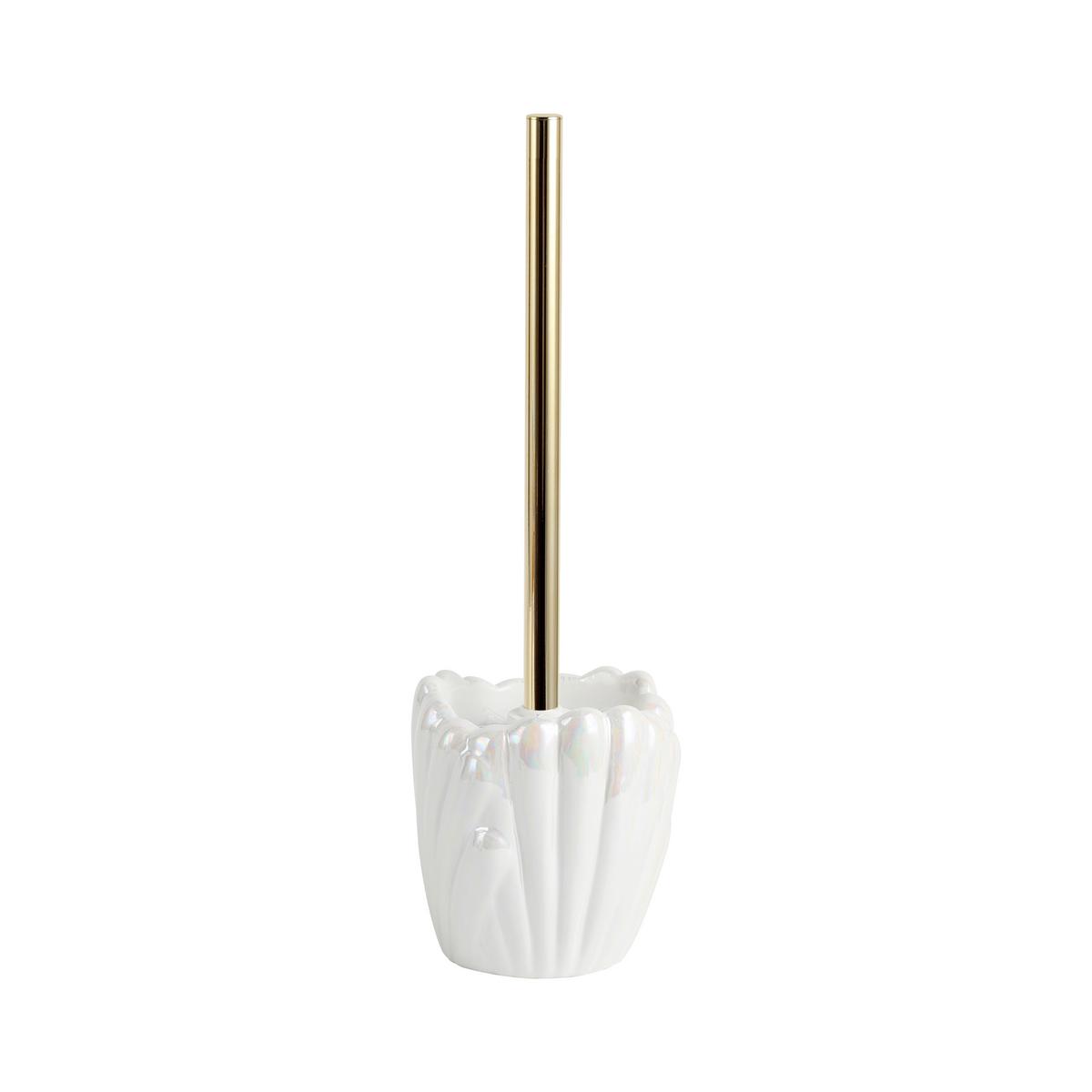 WC-Bürstengarnitur Arielle Weiß/Goldfarben - Perlmutt/Goldfarben, MODERN, Keramik/Kunststoff (11,2/32,5cm) - Mömax
