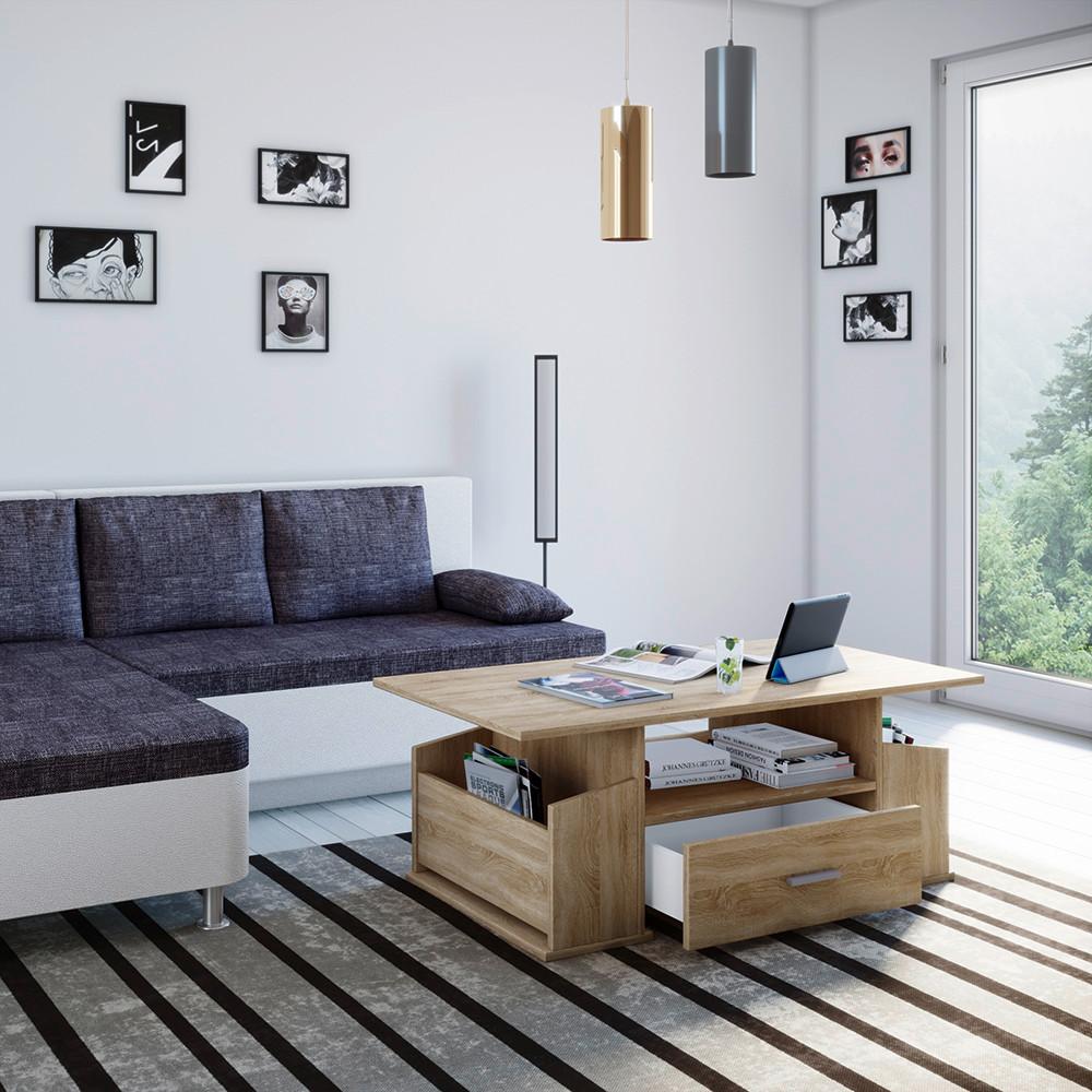 Couchtisch in Eichefarbe Junata - Eichefarben/Silberfarben, Basics, Holzwerkstoff/Kunststoff (110/52/44cm) - MID.YOU