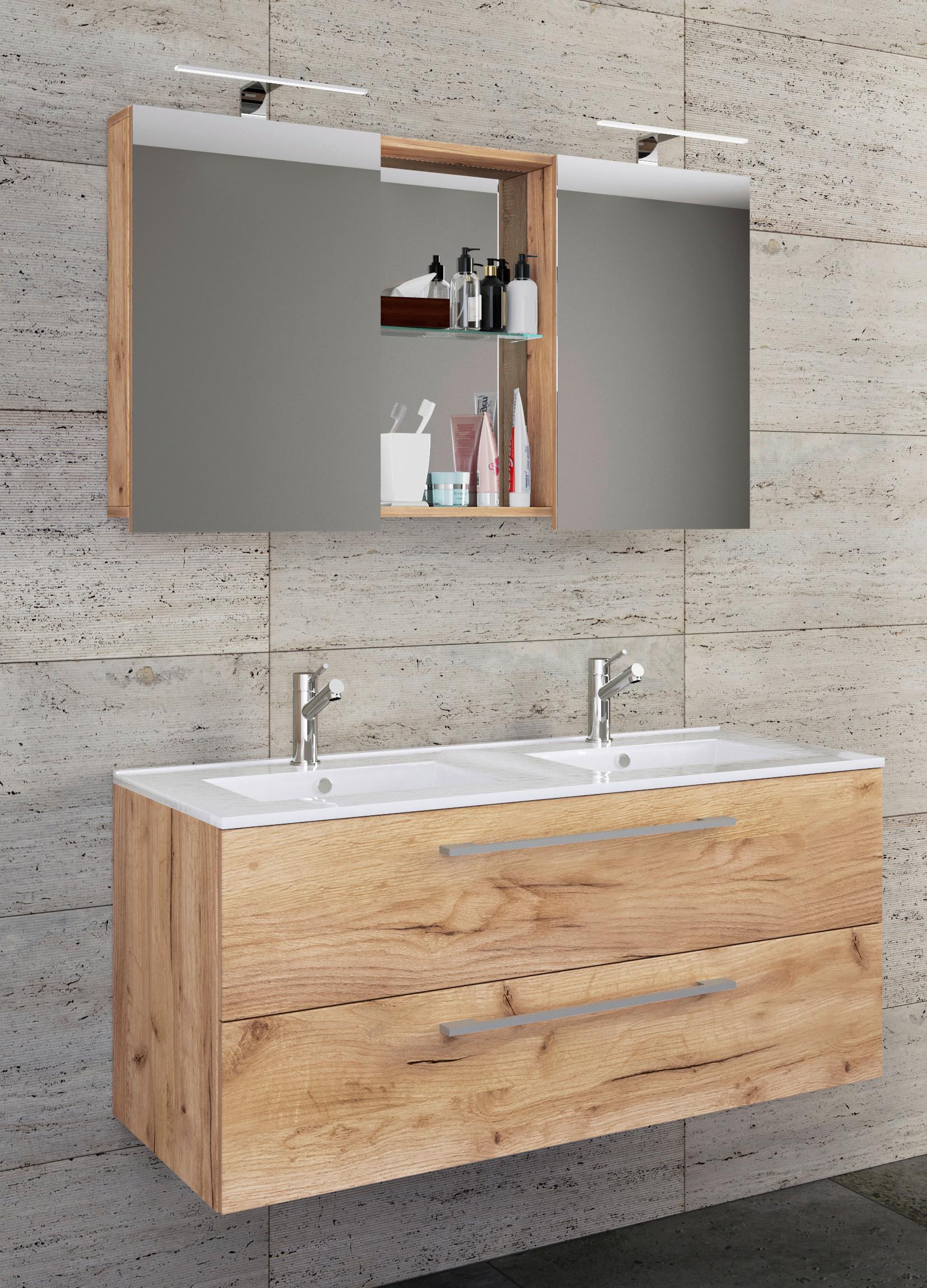 Kopalnica Budasi, Hrast - bela/barve aluminija, Moderno, kovina/leseni material (112cm) - MID.YOU