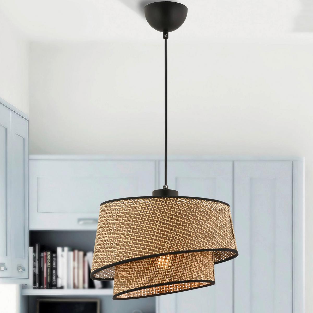 LAMPA WISZĄCA BARETTE HAZERAN - BEIGE, BLACK - beżowy/czarny, Design, metal/tkanina (32/65cm) - P & B