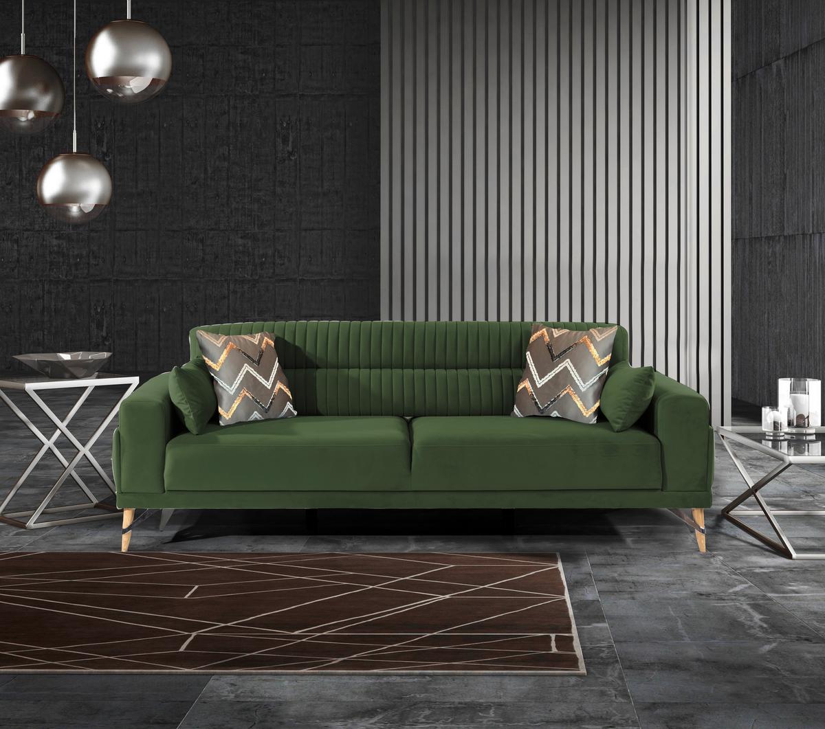 SOFA TRZYOSOBOWA KAYSERI - zielony/kolor srebrny, Design, tworzywo sztuczne/tkanina (233/77/87cm) - Livetastic