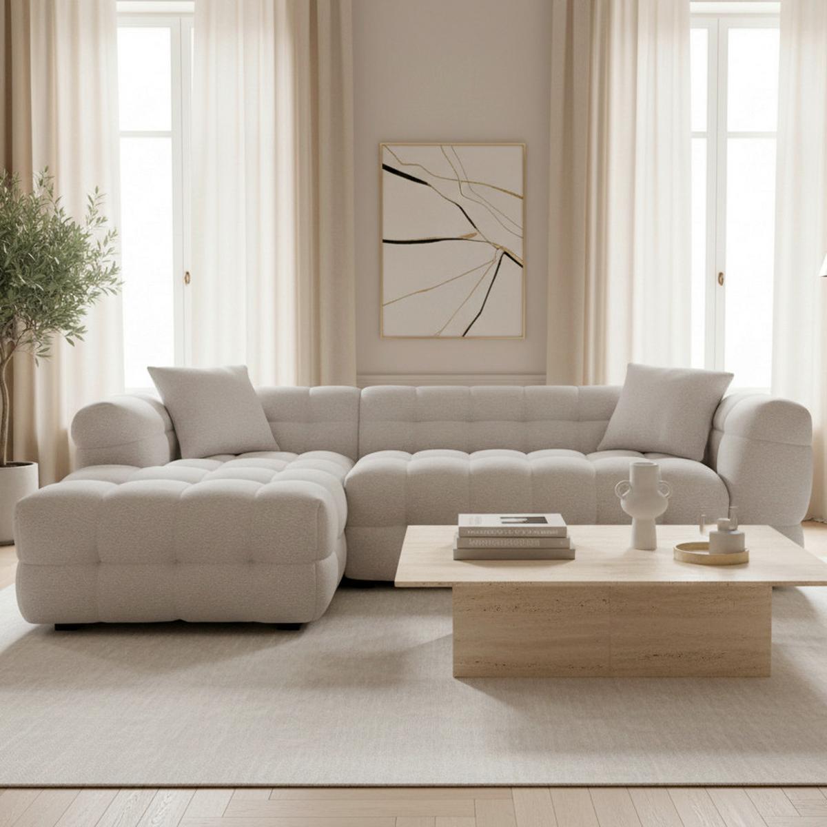 Wohnlandschaft Magda Greige Bouclé - Greige/Beige, MODERN, Holz/Kunststoff (270/157cm) - Bessagi Home