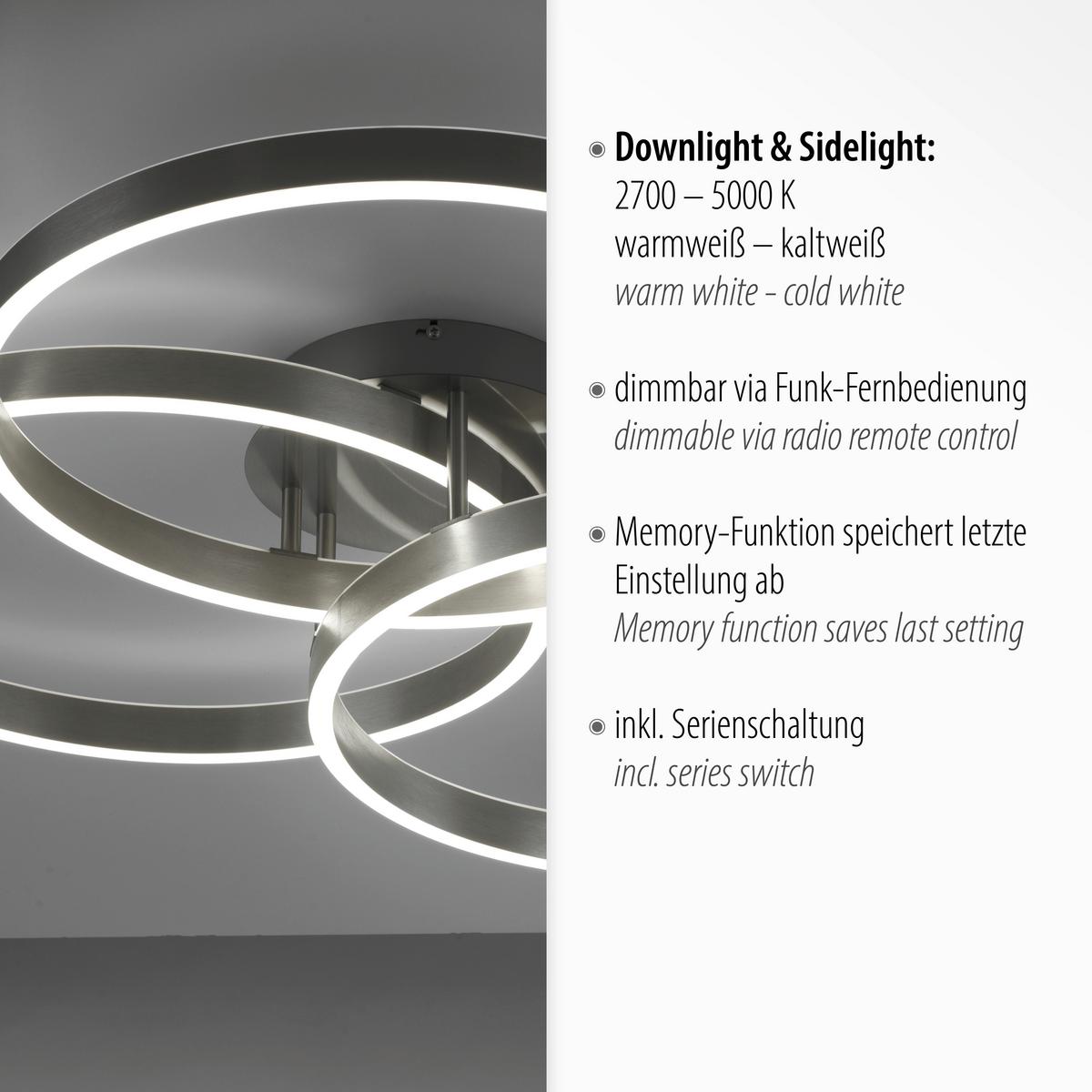 LAMPA SUFITOWA LED 6233-55 PAAN - kolor stalowy, Design, tworzywo sztuczne/metal (75/71,1/15,1cm) - Paul Neuhaus