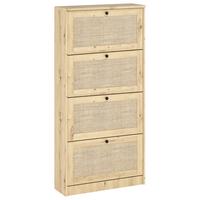 Billenős Cipősszekrény 4 Ajtós Rattan - fekete, Konventionell, faalapú anyag/fém (60/166/26,8cm)