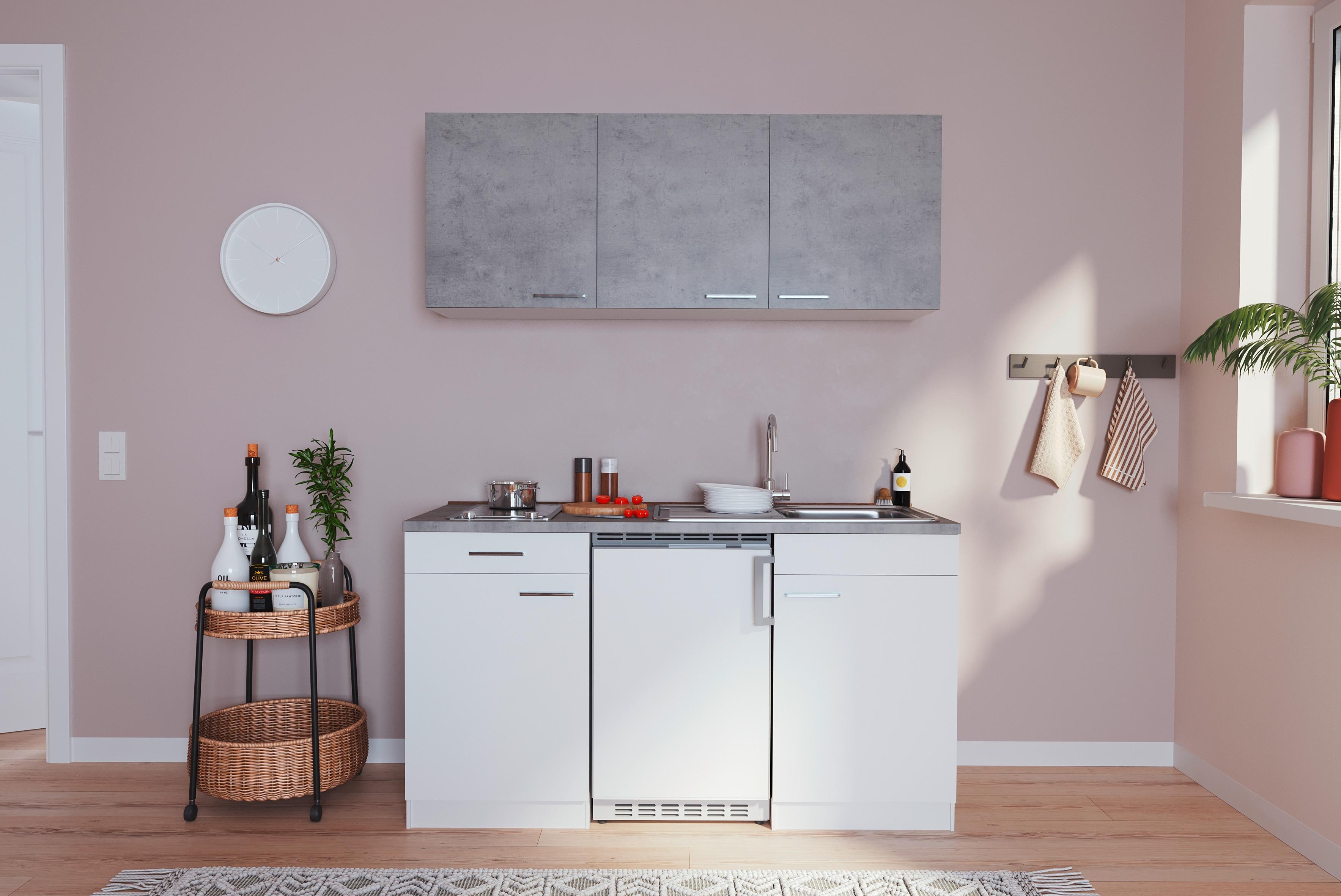Miniküche Economy m. Geräten ca. 150cm Grau/Weiß - Alufarben/Weiß, KONVENTIONELL, Holzwerkstoff/Kunststoff (150cm) - Respekta