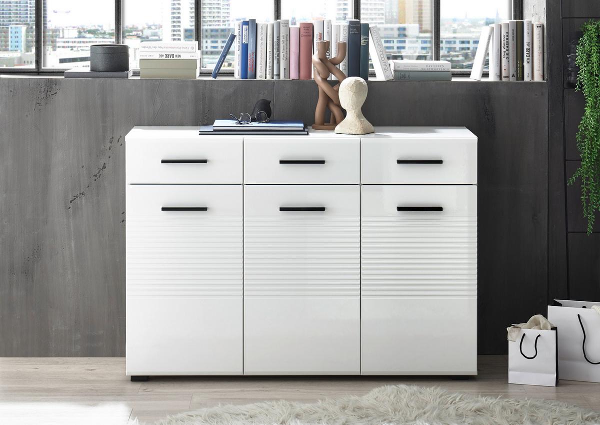 KOMODA BC 1065 - biały wysoki połysk/czarny, Design, materiał drewnopochodny/tworzywo sztuczne (120/83/40cm) - Carryhome