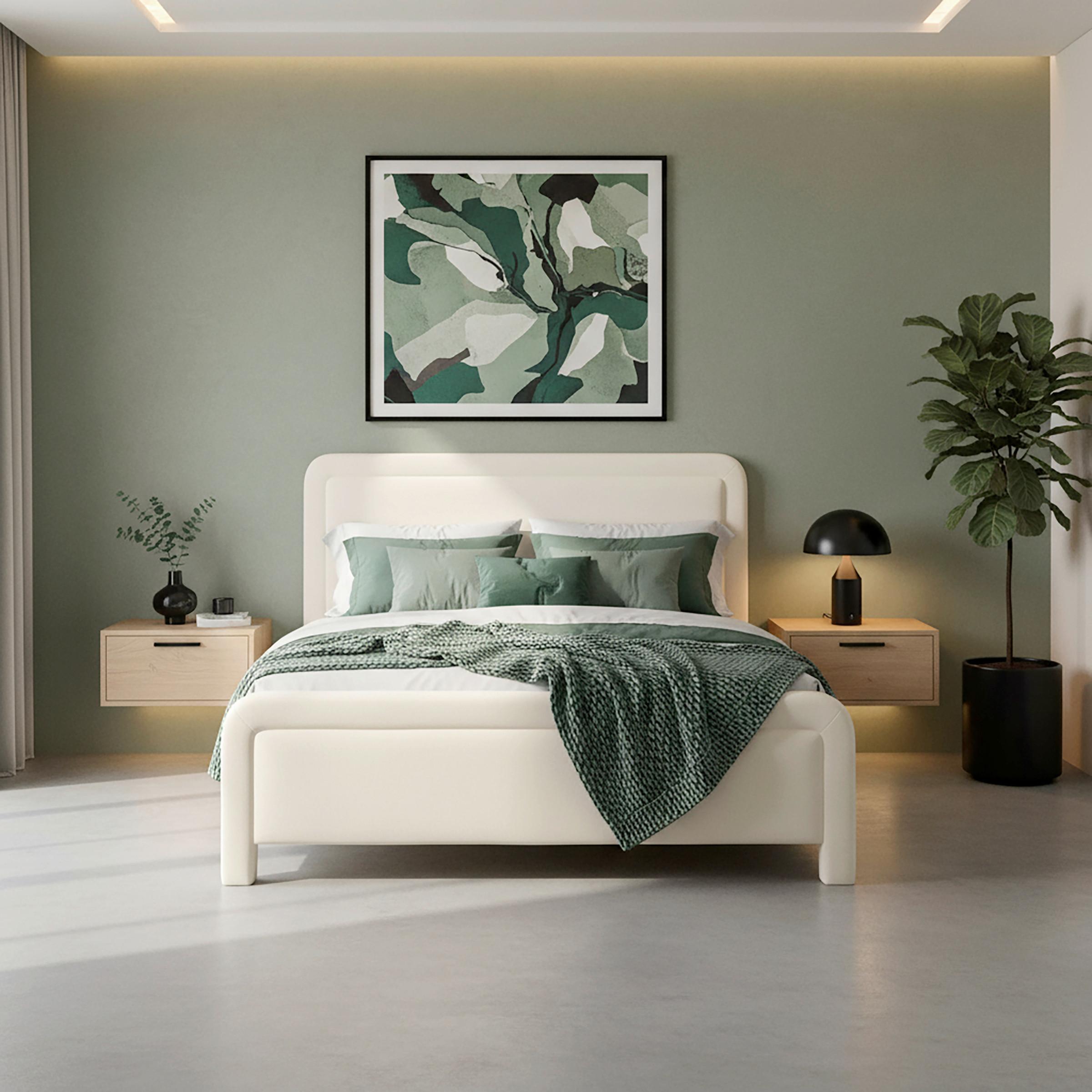 Polsterbett Xirelia Elfenbein ca. 160x200 cm - Elfenbein/Eichefarben, MODERN, Holz/Textil (160/200cm) - Bessagi Home