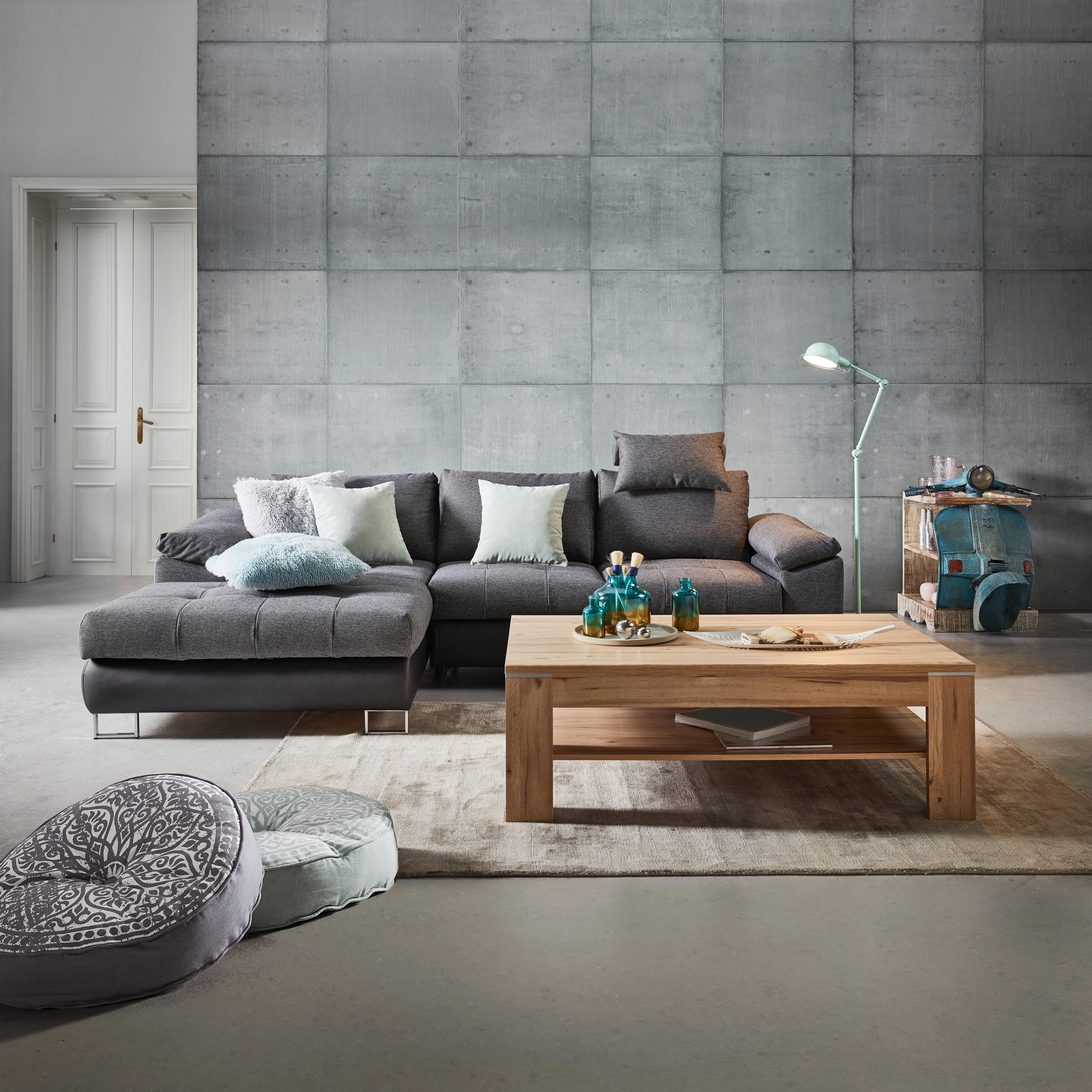 Ecksofa Focus in Grau mit Bettfunktion - Chromfarben/Anthrazit, Konventionell, Textil/Metall (268/91/170cm) - Modern Living