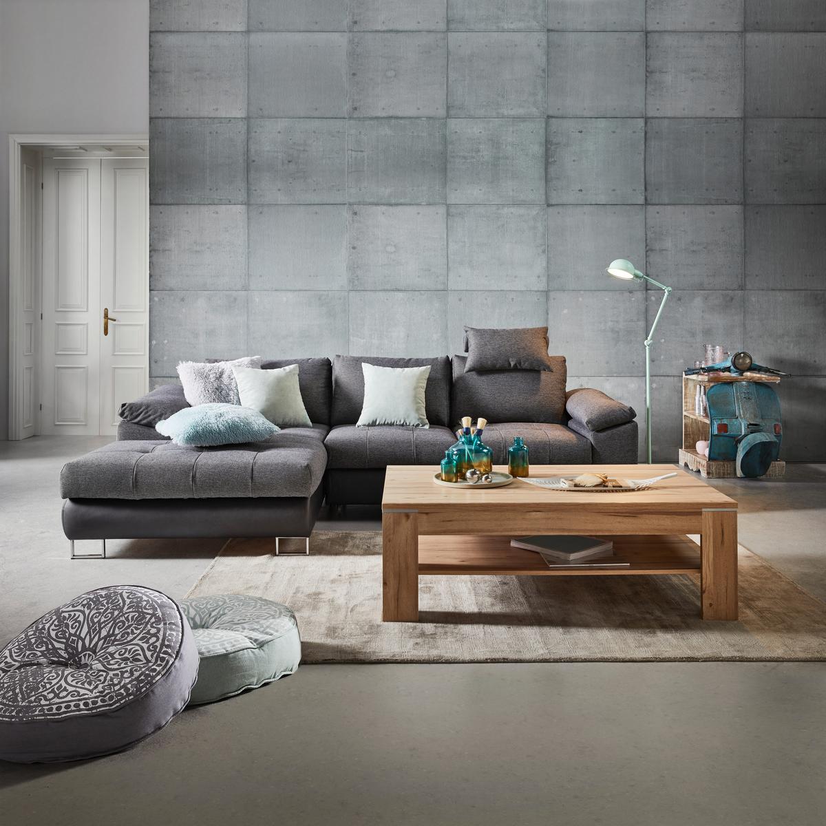 Wohnlandschaft Focus in Grau mit Bettfunktion - Chromfarben/Anthrazit, KONVENTIONELL, Textil/Metall (170/91/117/268cm) - Mömax