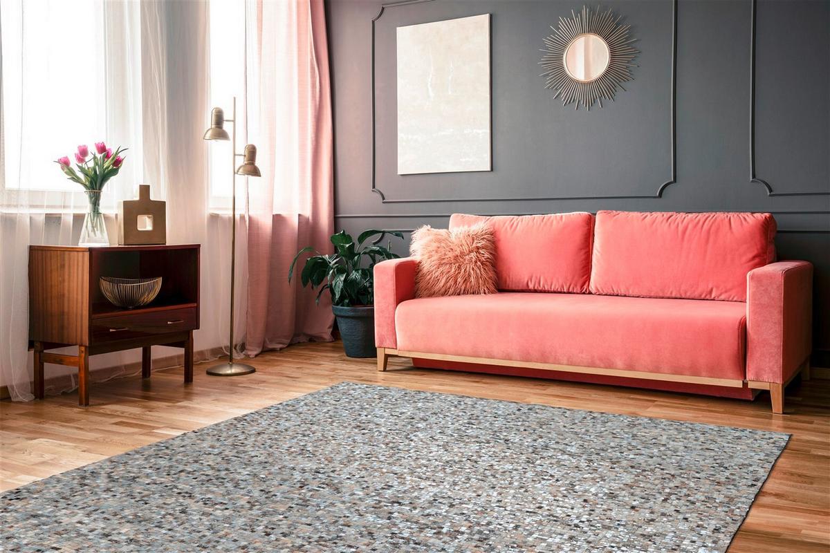 FLACHWEBETEPPICH FINISH 125 GRAU / SILBER - Silberfarben/Grau, Basics, Leder (200/290cm) - Kayoom