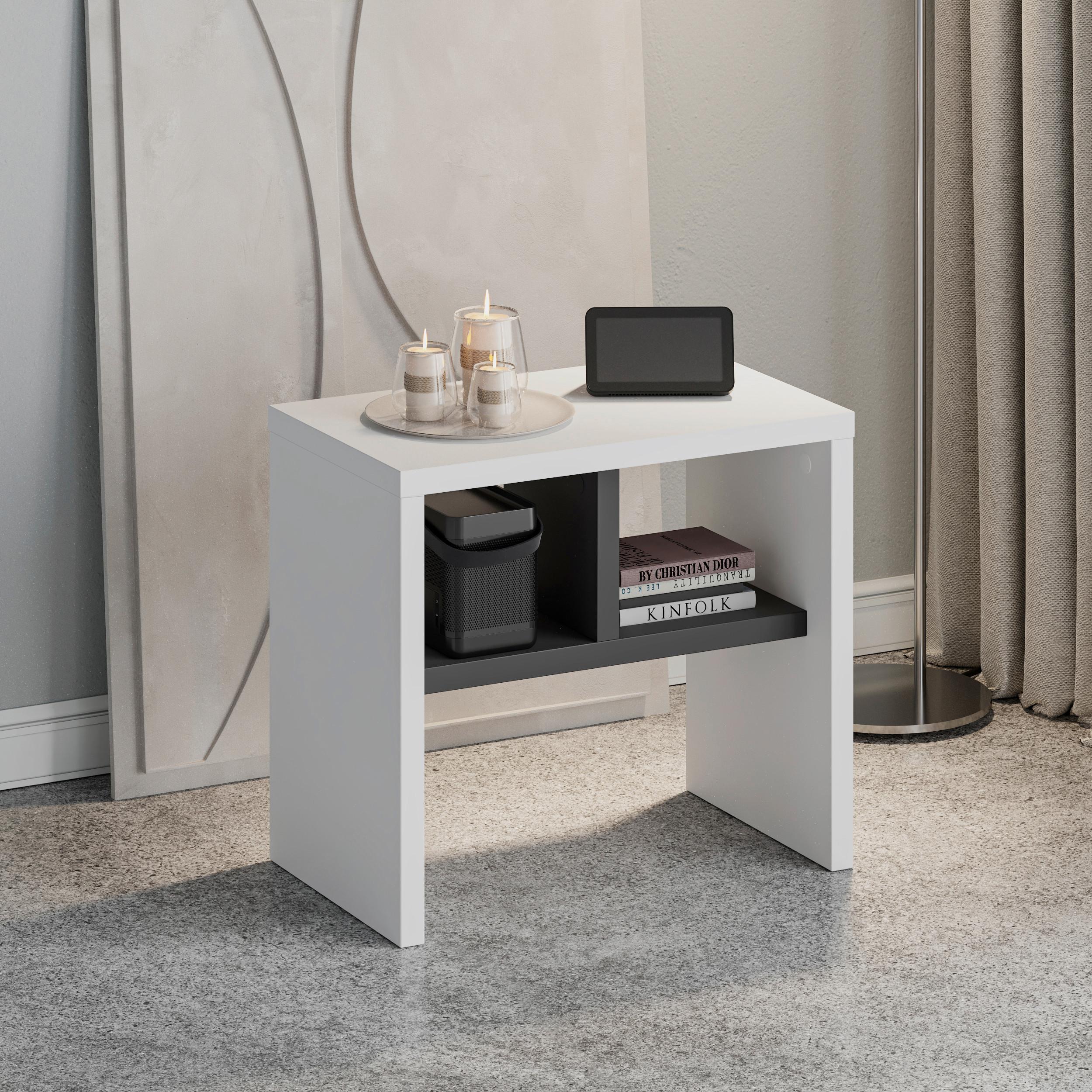 Beistelltisch Komoti ca. 50x45x30 cm Weiß/Anthrazit - Anthrazit/Weiß, Design, Holzwerkstoff (50/29,5/45cm) - Livetastic