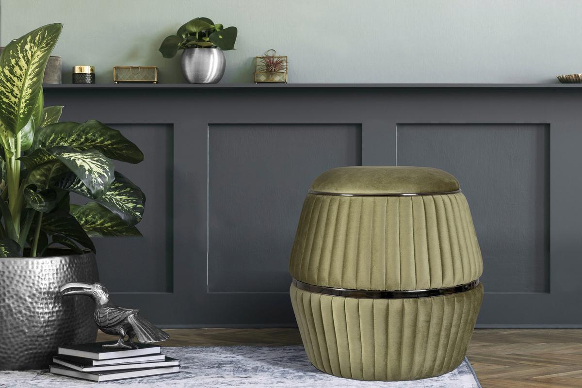 HOCKER DORIC 225 - Graphitfarben/Grün, Design, Textil (51,5/53cm) - Kayoom