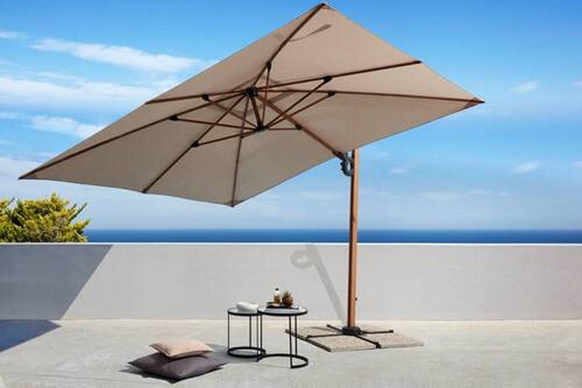 Ampelschirm Elian in Natur/Schwarz - Beige/Schwarz, Modern, Kunststoff/Textil (300/250/300cm) - Premium Living
