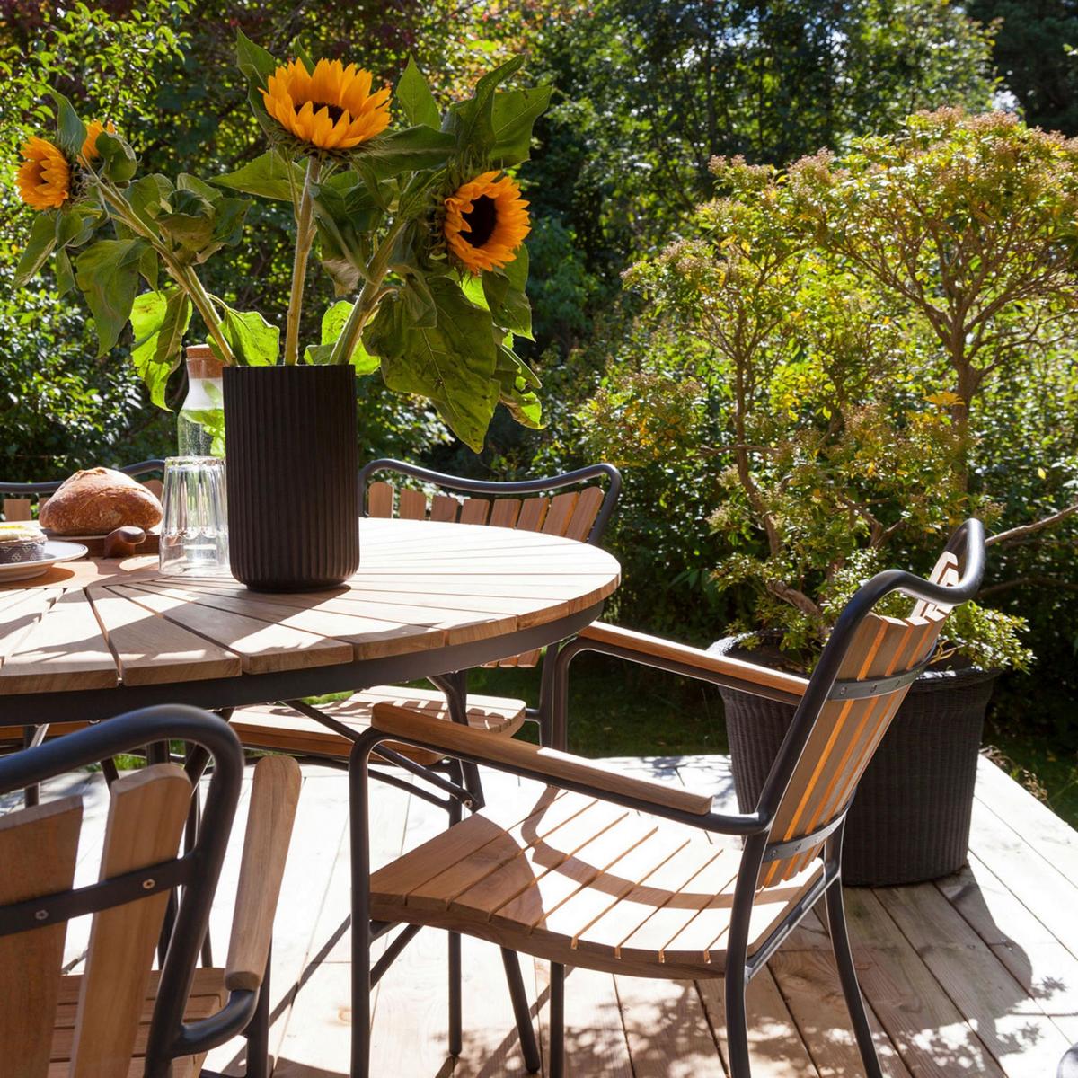 Gartentischgruppe Ellen Anthrazit/Teak - Anthrazit/Naturfarben, Natur, Holz - Gardenson