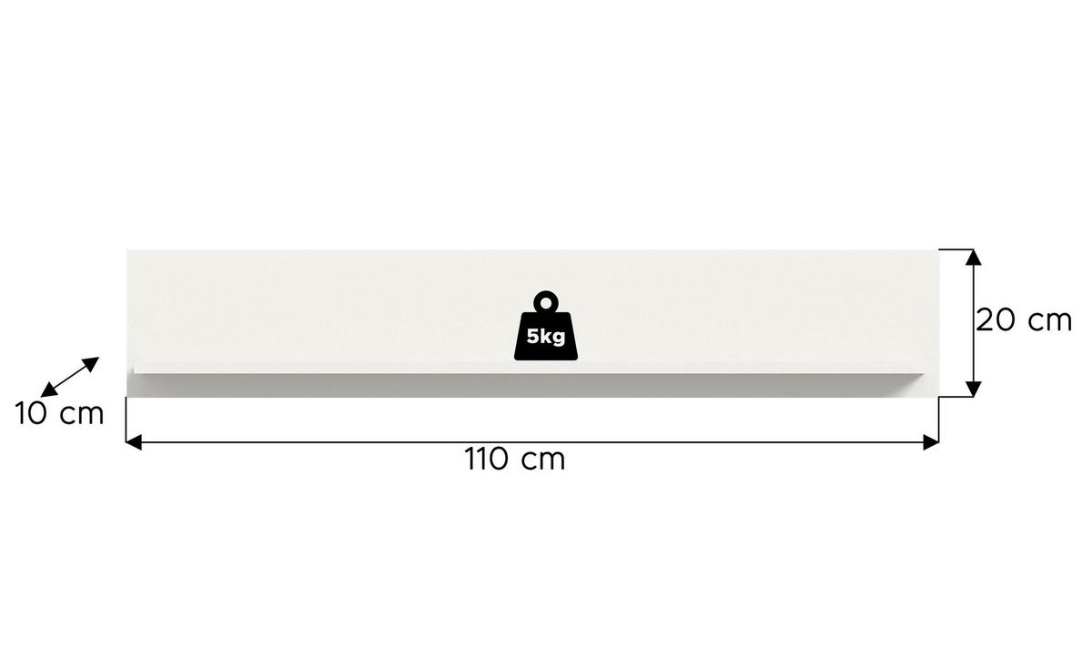 Stenska Polica Ice, Bela Visok Sijaj - bela/visoki sijaj, Design, leseni material (110/20/15cm) - Livetastic