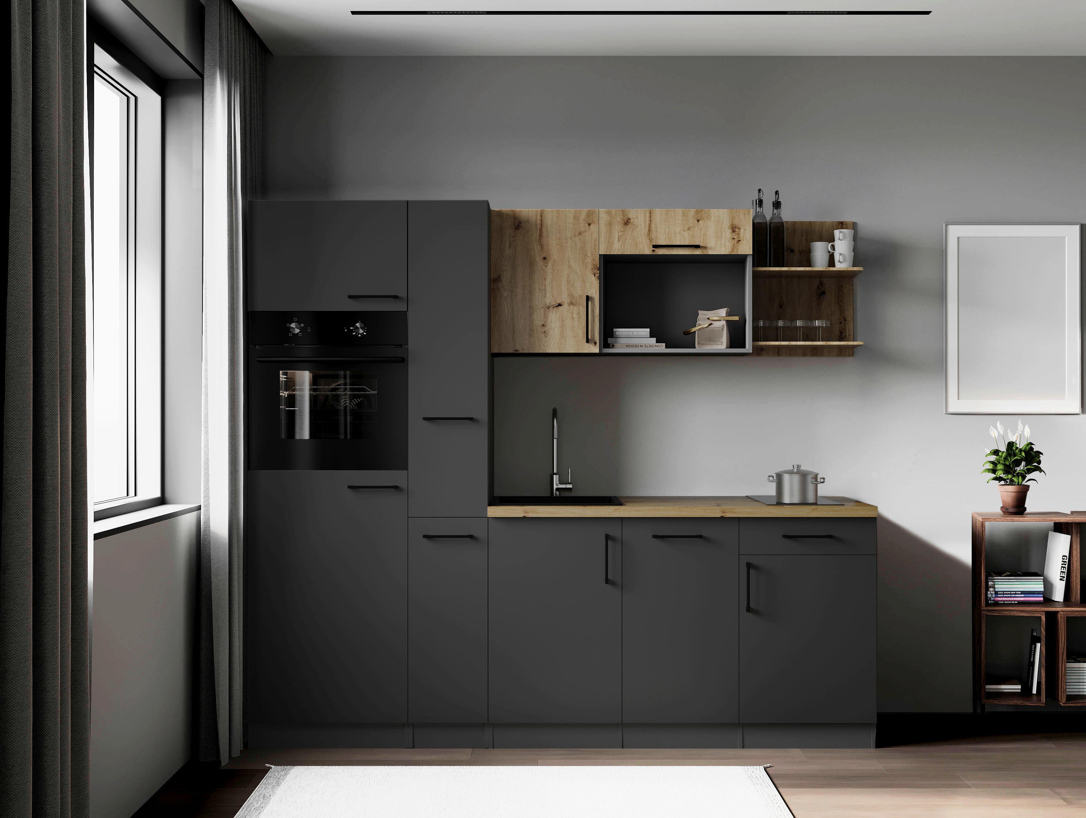 Küchenblock Oliver m. Geräten Grau - Eiche Artisan/Grau, Trend, Holzwerkstoff/Metall (235cm) - Respekta