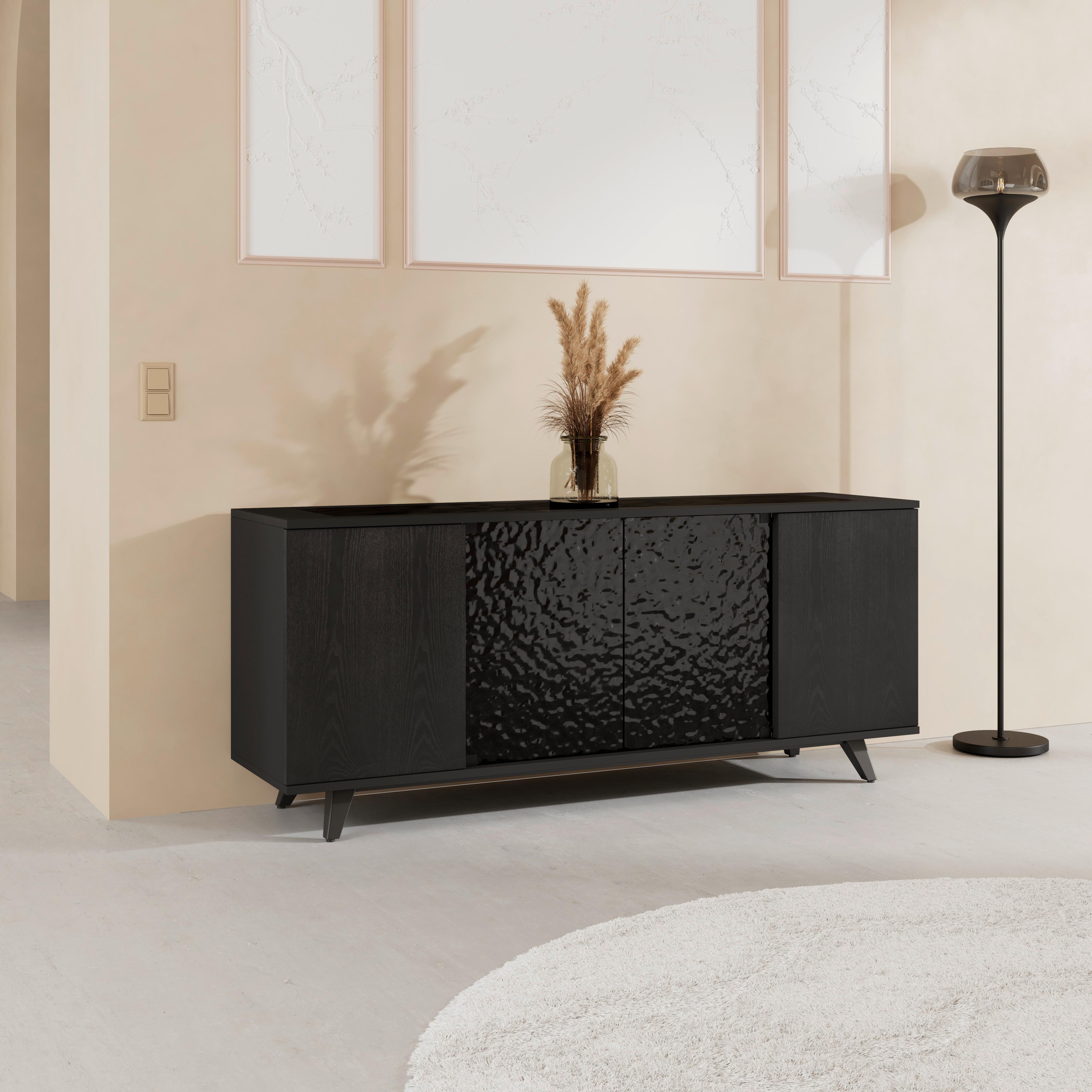 Sideboard Zelia Holz/Glas Schwarz - Schwarz, MODERN, Glas/Holz (180/77/45cm) - Bessagi Home