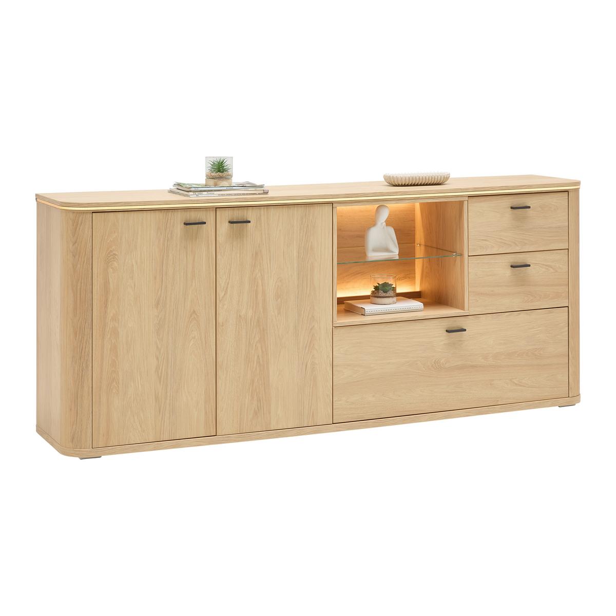 Sideboard Lagos Eichefarben - Eichefarben/Anthrazit, Modern, Glas/Holzwerkstoff (210,2/87,5/42,5cm) - Premium Living