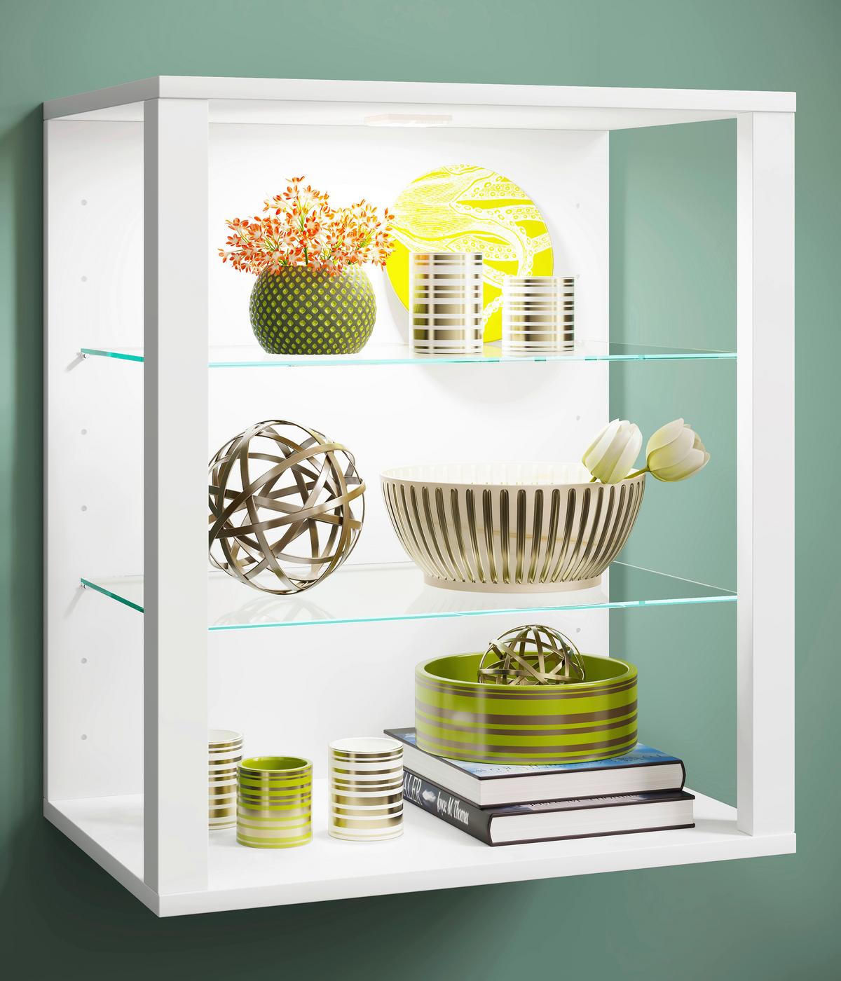 Viseča Vitrina Glasol S, Bela - bela, Design, steklo/leseni material (52/60/35cm) - MID.YOU