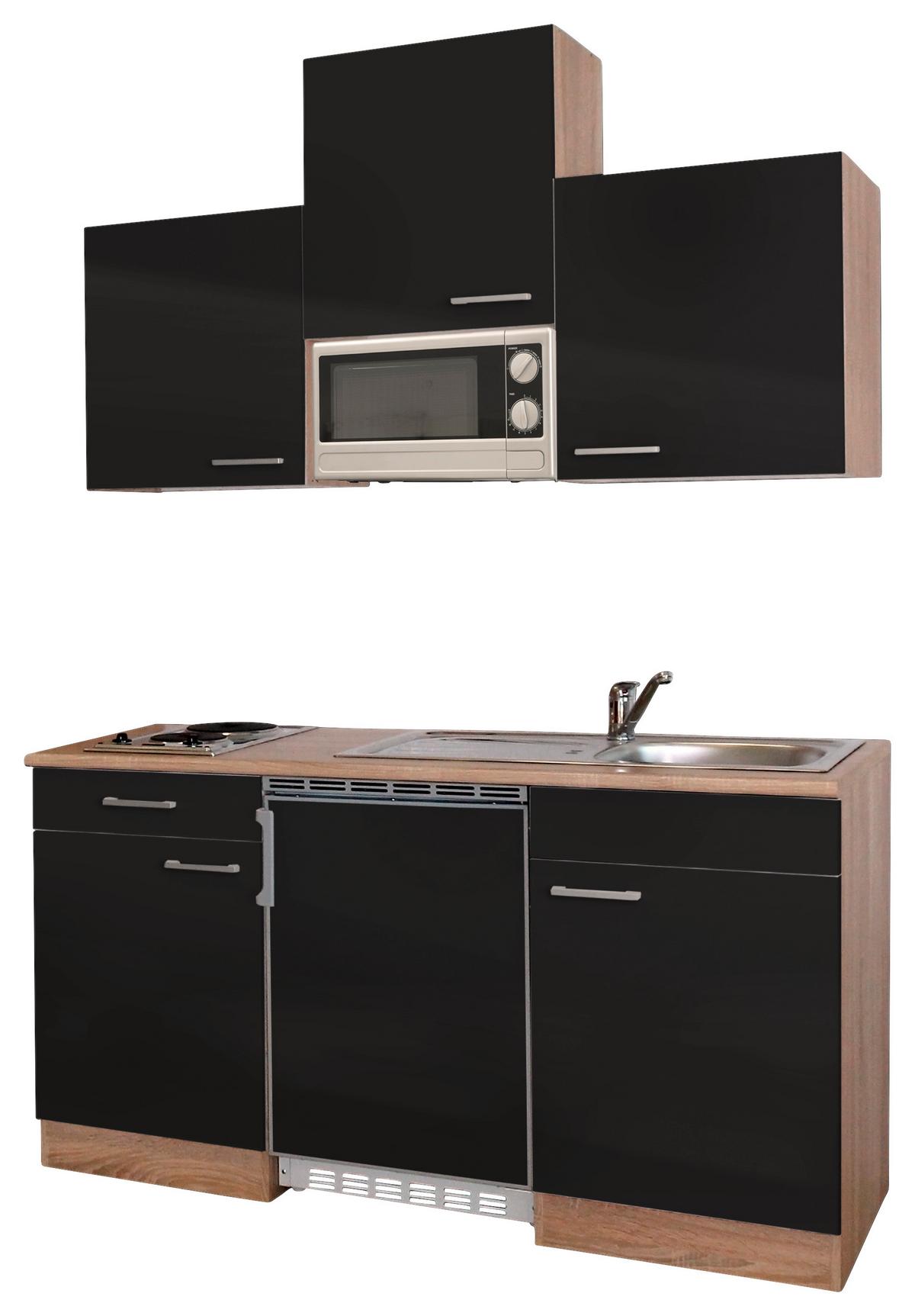 Miniküche Economy m. Geräten B: ca. 150cm Schwarz - Eichefarben/Schwarz, Basics, Holzwerkstoff (150cm) - Respekta