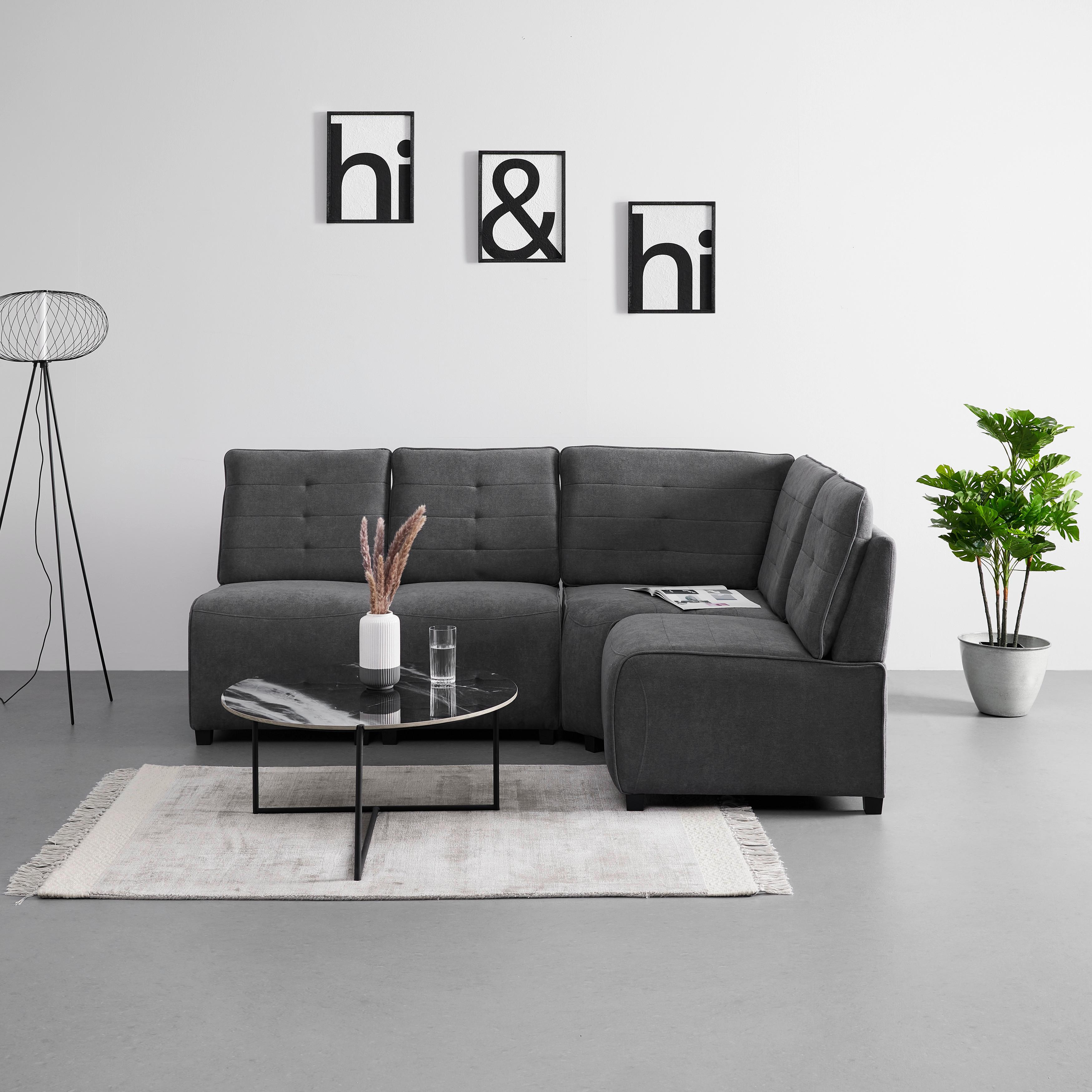 Wohnlandschaft Victoire Dunkelgrau Webstoff - Dunkelgrau/Schwarz, MODERN, Holz/Kunststoff (215/90/83cm) - Bessagi Home