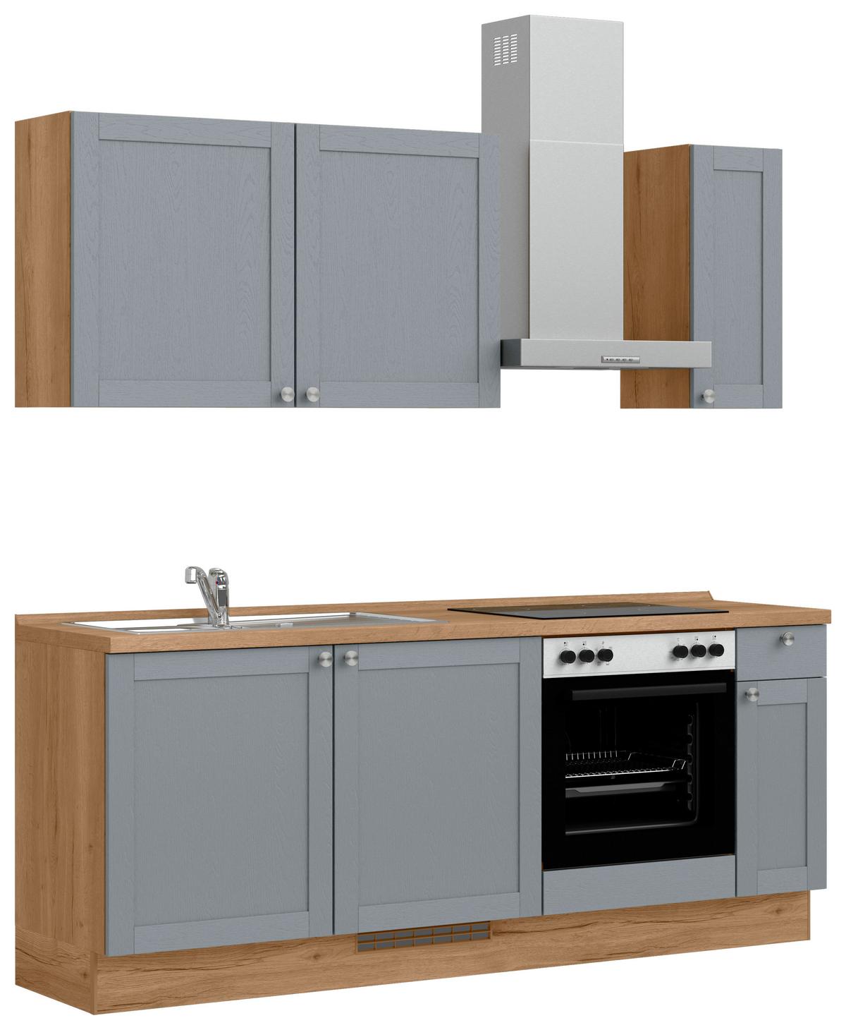 Küchenleerblock Frame Low o. Geräte Blaugrau - Edelstahlfarben/Eichefarben, MODERN, Holzwerkstoff/Metall (210cm) - Nobilia
