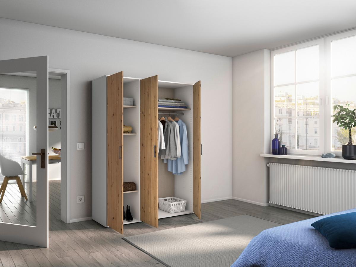 DULAP  USI ROTATIVE VOYAGER - alb/stejar Artisan, Modern, material pe bază de lemn (140/194/53cm) - Modern Living