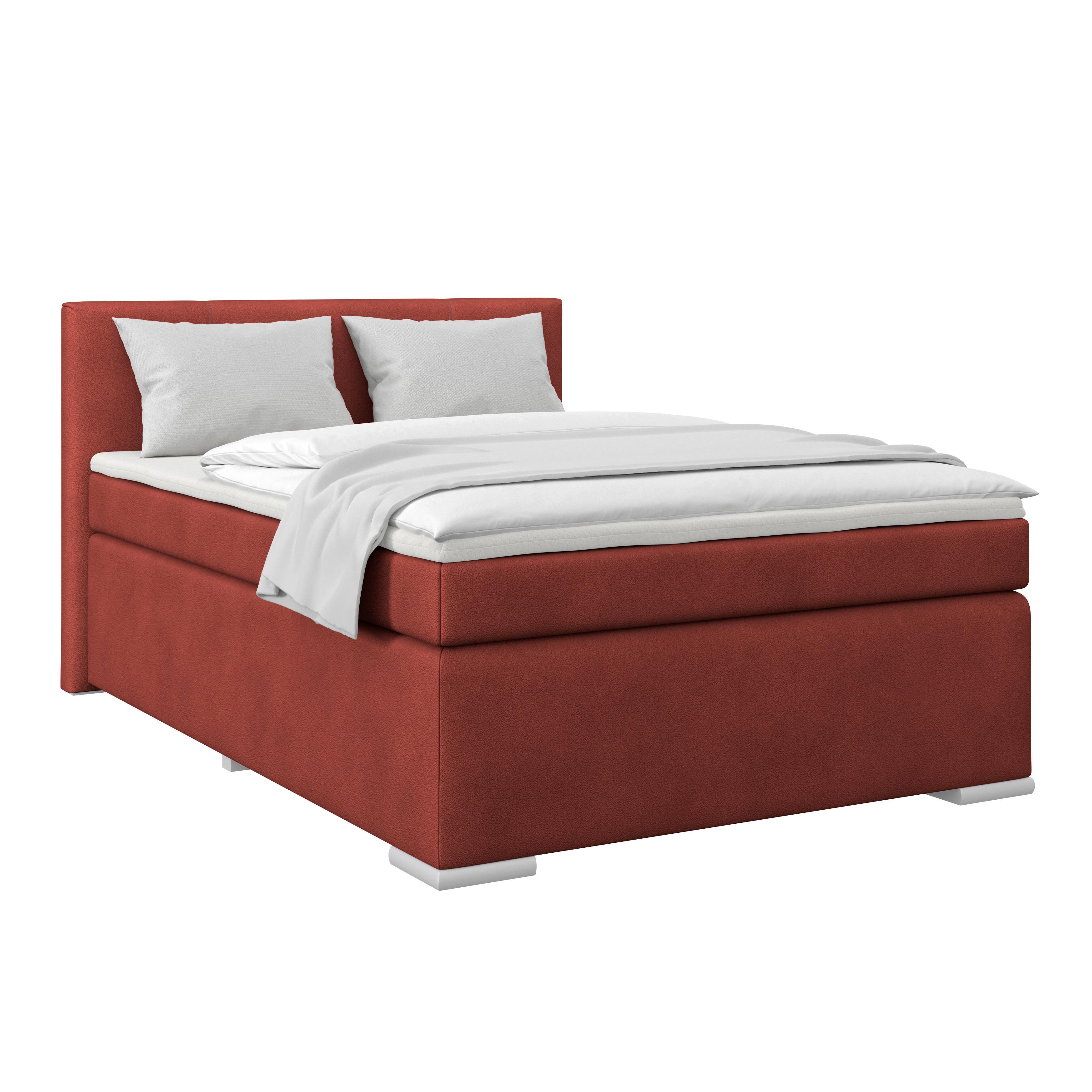 Boxspring Krevet Mira 1 - tamno crvena, Basics, metal/tekstil (120/200cm)
