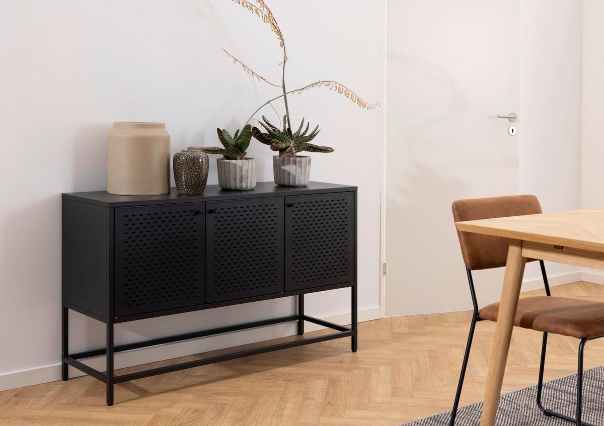 KOMODA SZEROKA NEWCASTLE - czarny, Design, metal (125/75/40cm)