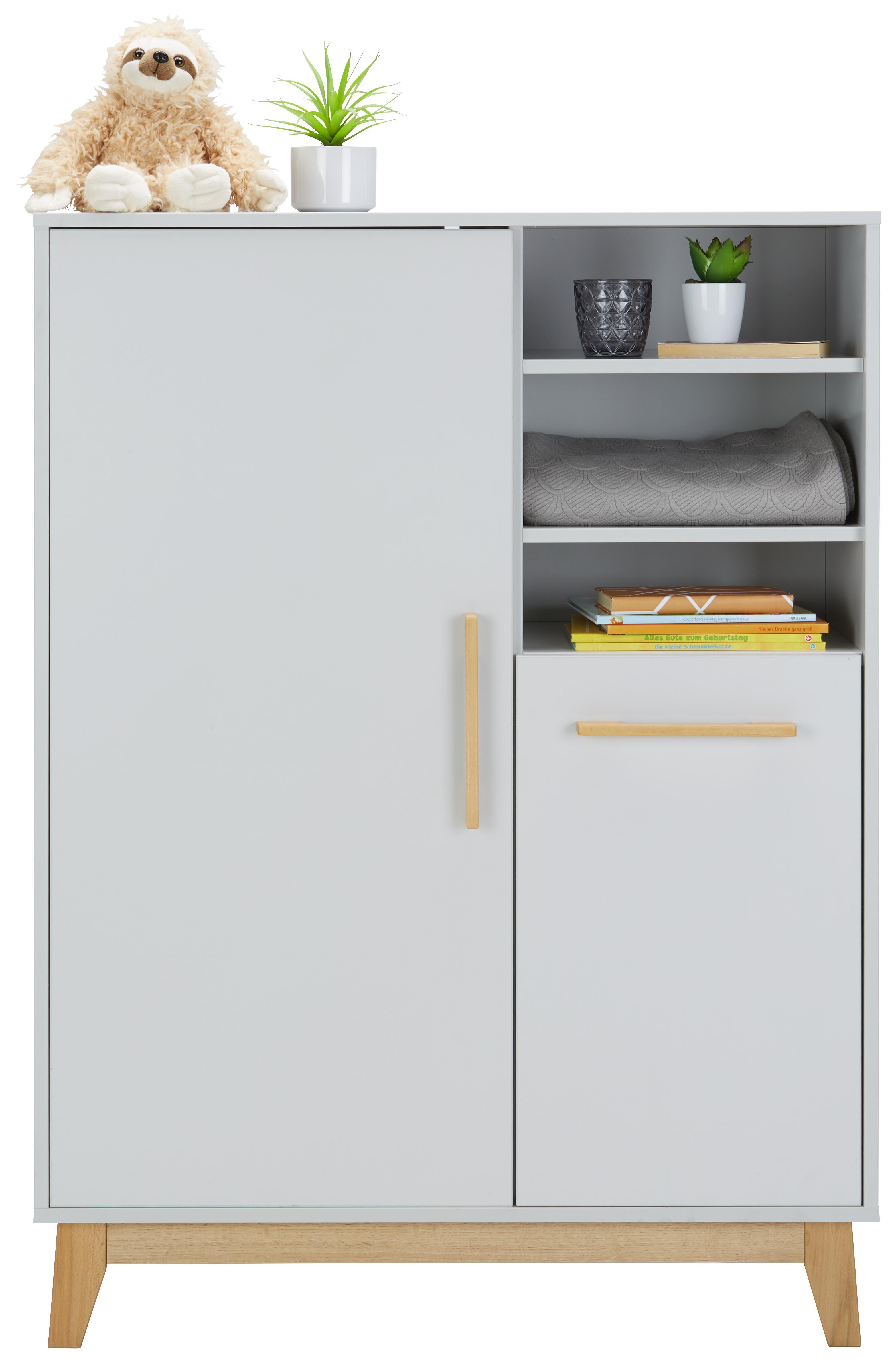 Highboard in Hellgrau - Buchefarben/Hellgrau, KONVENTIONELL, Holzwerkstoff (93/130/40cm) - Premium Living