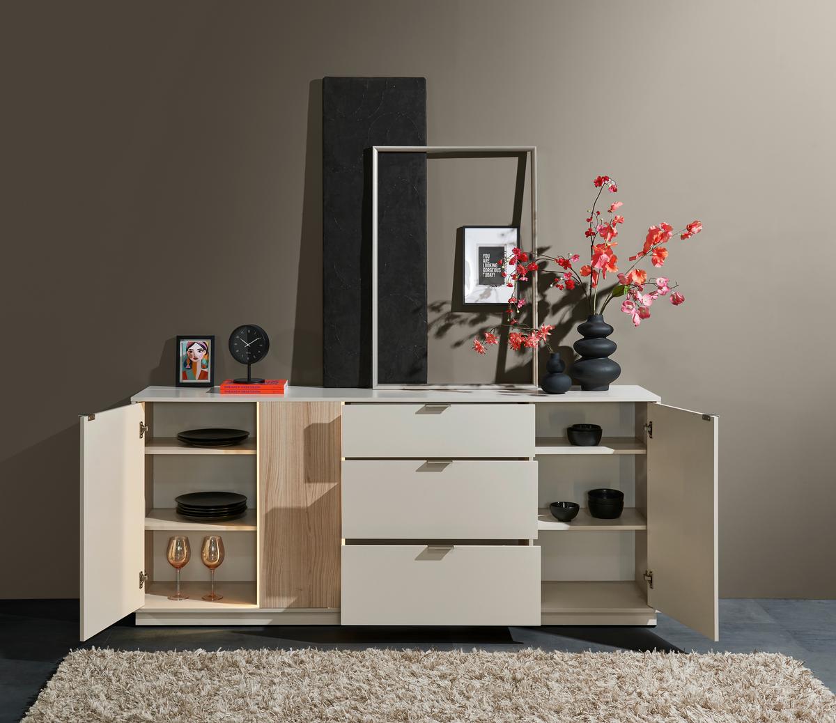 Sideboard Alex Kaschmir ca. 193x83x40cm - Kaschmir/Silberfarben, Design, Holzwerkstoff/Kunststoff (193/83/40cm) - MID.YOU