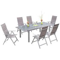 Gartengarnitur 7-tlg. Taviano Metall/Textil/Glas - Silberfarben/Braun, ROMANTIK / LANDHAUS, Textil/Metall - Gardenson