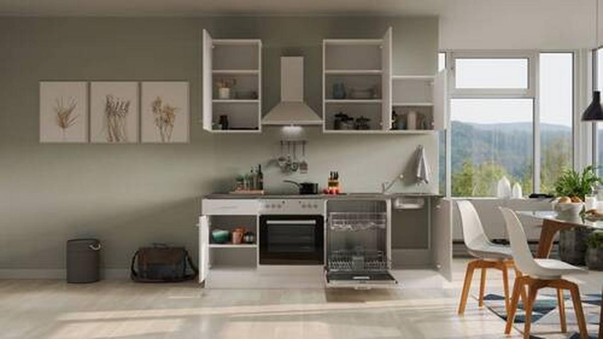 Kuhinjski Blok Lucca - bela/barve aluminija, Moderno, umetna masa/leseni material (220cm) - FlexWell