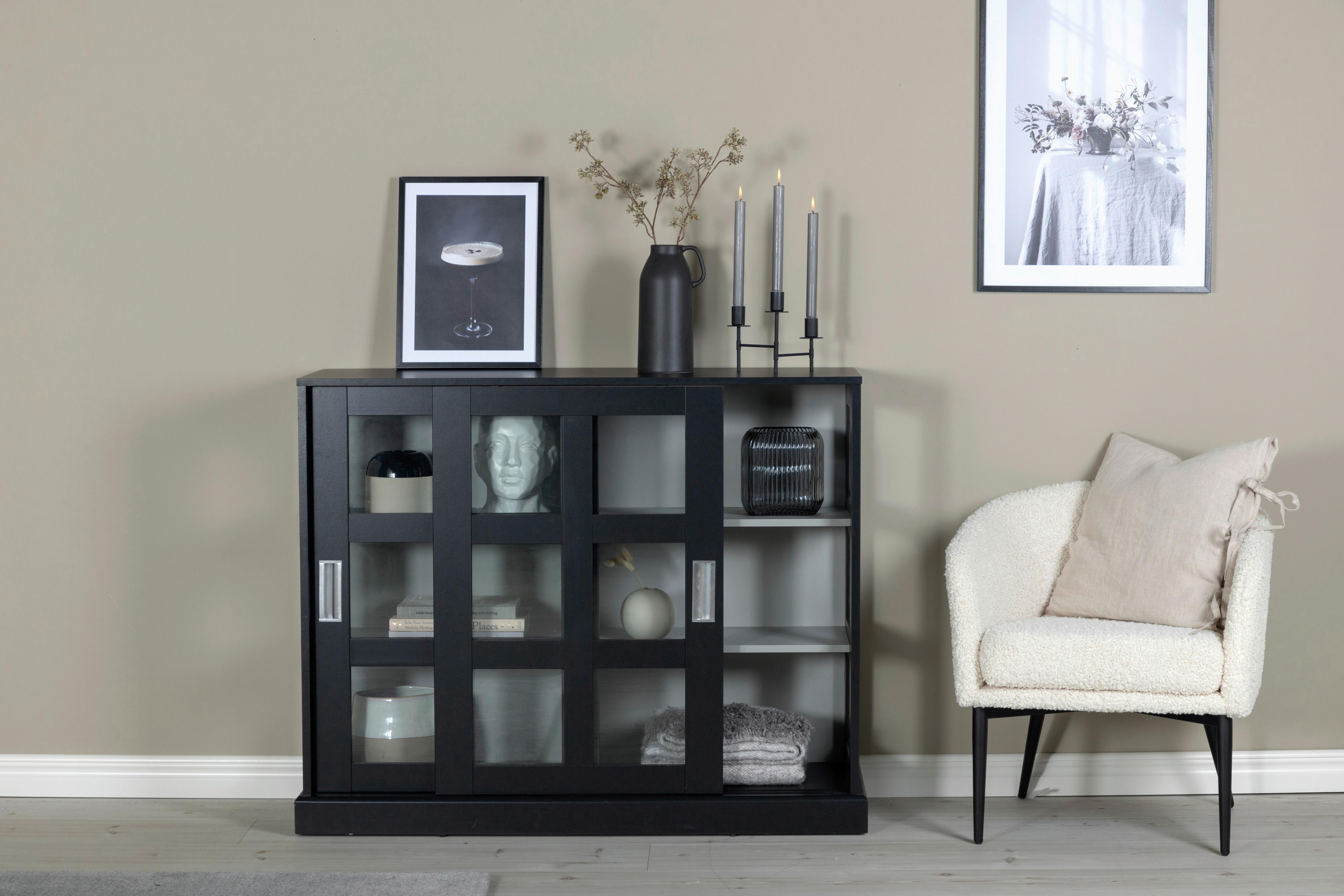 SIDEBOARD LOCK - Schwarz, Design, Glas/Holzwerkstoff (120/95/40cm) - Livetastic