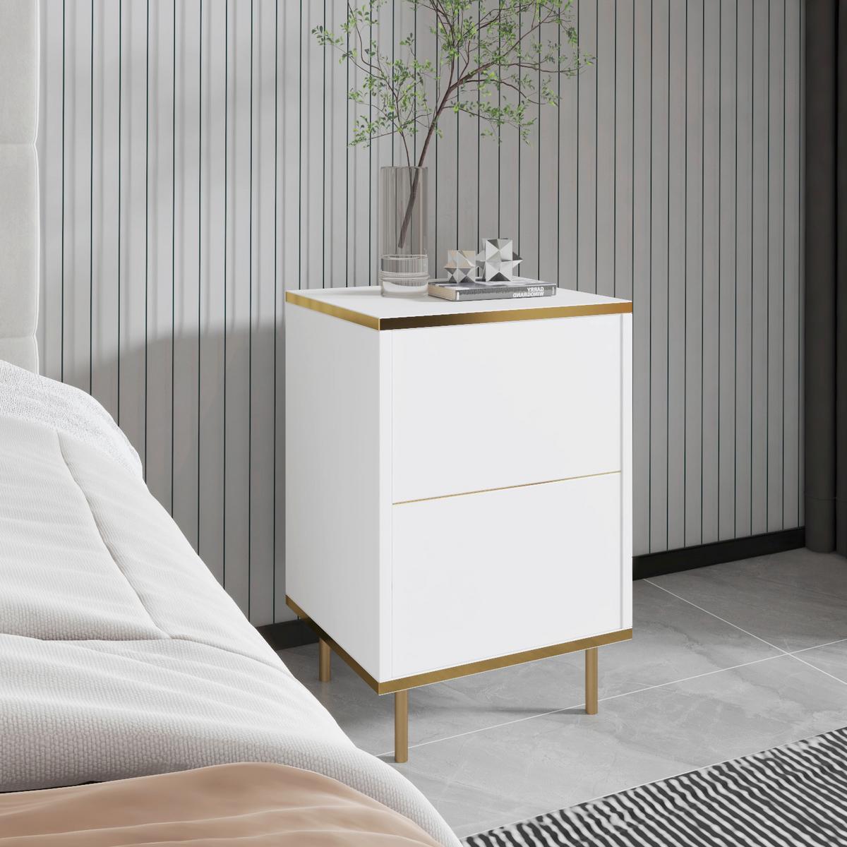 NACHTTISCH IMAJ NACHTTISCH - Weiss/Goldfarben, Design, Holzwerkstoff/Metall (40/60/35cm) - Livetastic