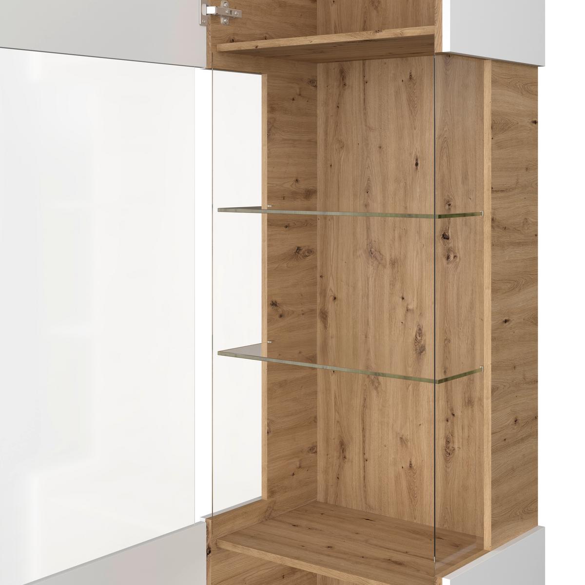 Vitrină CALABRIA - alb/culoare lemn stejar, Trend, sticlă/material pe bază de lemn (60,1/200,5/40cm) - Modern Living