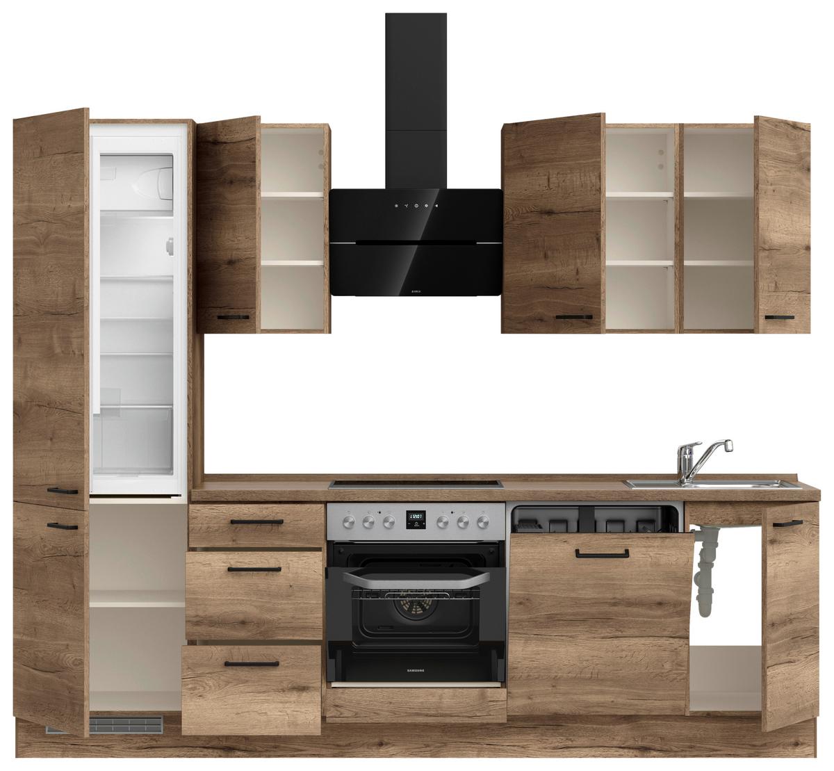 Küchenblock Structura High m. Geräten Eiche dunkel - Eiche dunkel/Schwarz, MODERN, Holzwerkstoff/Metall (270cm) - Nobilia