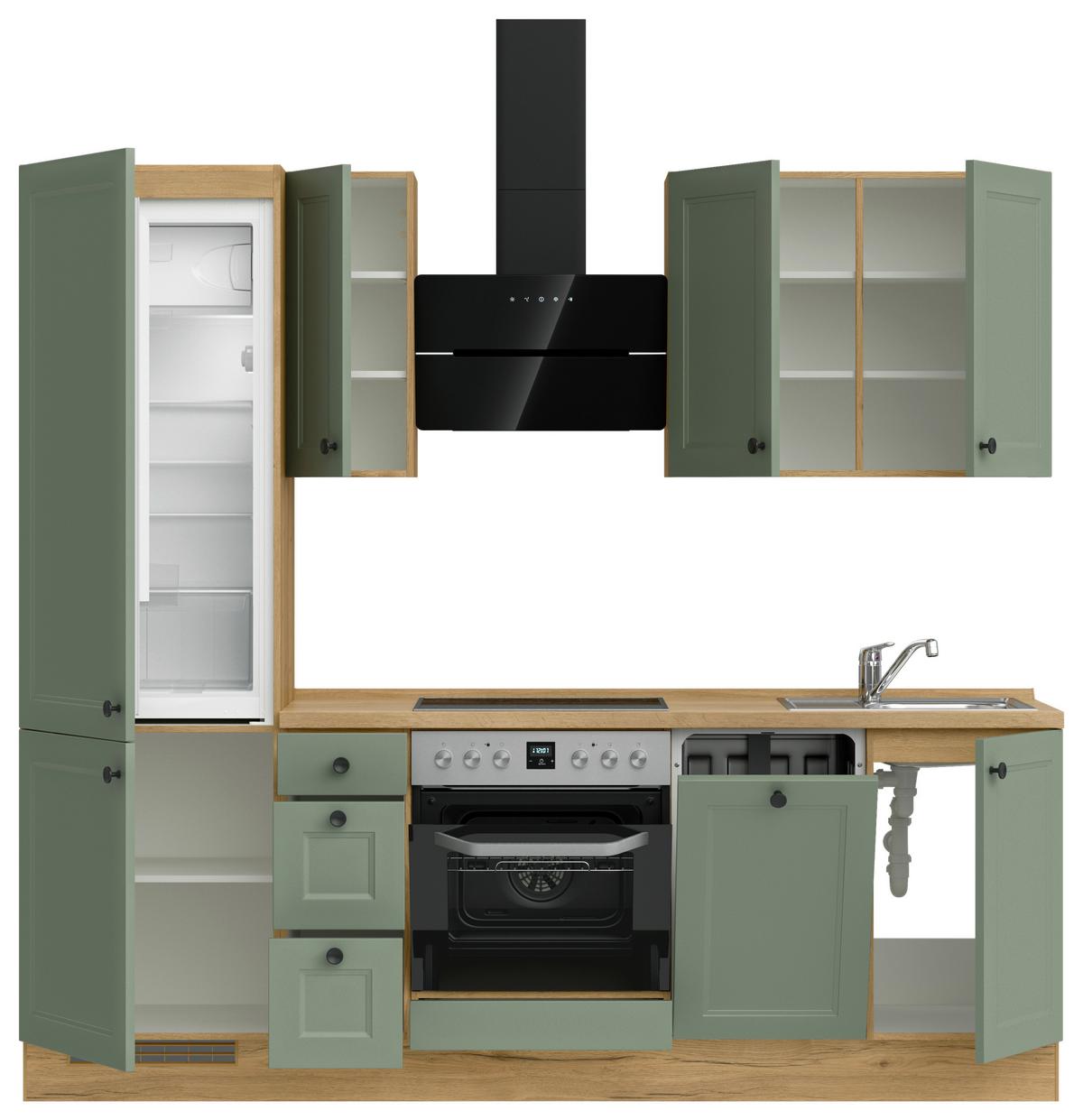 Küchenblock Cascada High m. Geräten Schilfgrün - Schilfgrün/Eichefarben, MODERN, Holzwerkstoff/Metall (240cm) - Nobilia