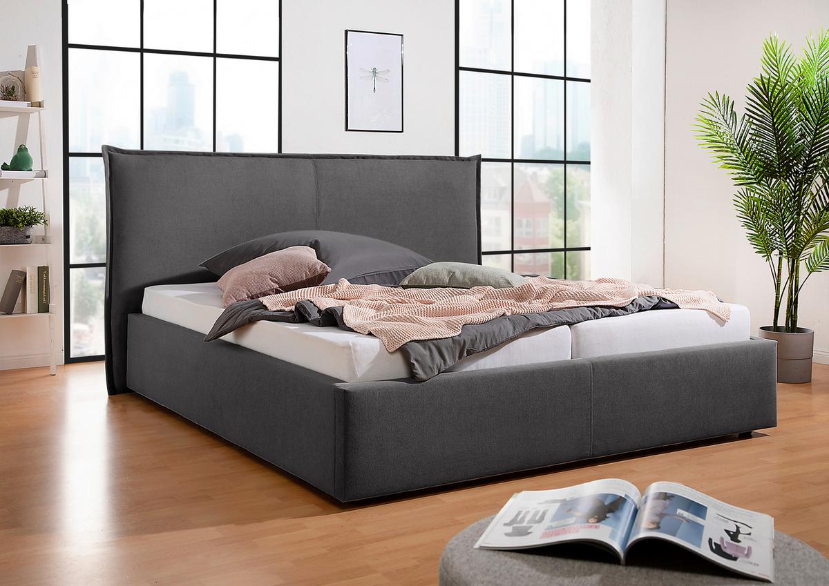 Polsterbett Stacey Anthrazit ca. 160x200 cm - Anthrazit/Schwarz, MODERN, Kunststoff/Textil (160/200cm) - Livetastic