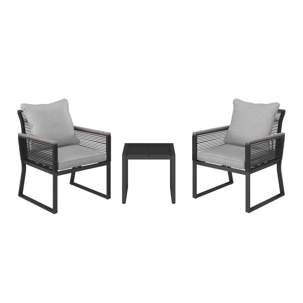 Balkonset Paulina Hellgrau Metall/Outdoorstoff +Abdeckung - Hellgrau/Schwarz, MODERN, Glas/Kunststoff - Bessagi Garden