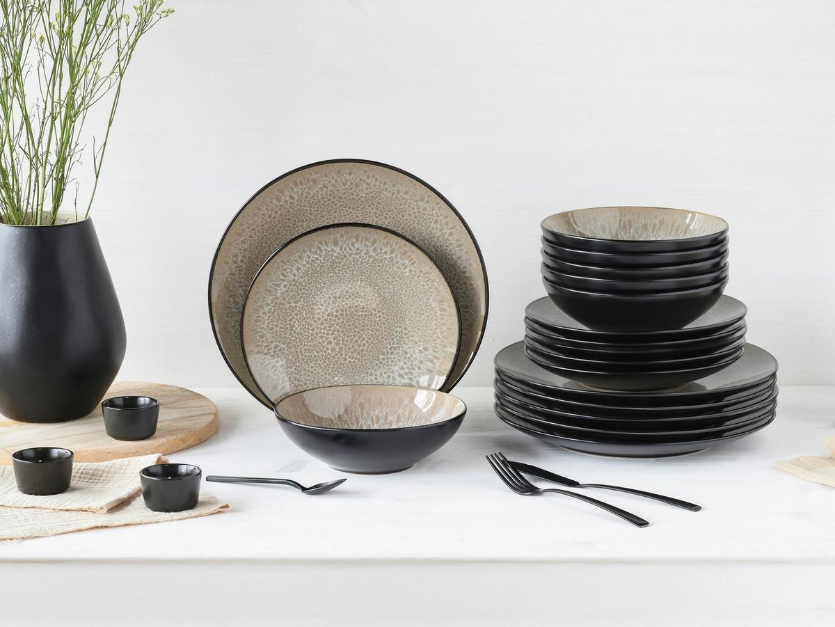Jedilni Servis Malmö, 18-Delni - črna/bež, Basics, keramika - Creatable