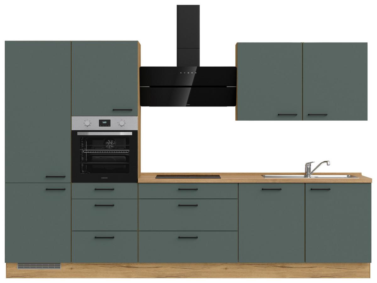 Küchenblock Easytouch High m. Geräten Dunkelgrün - Dunkelgrün/Eichefarben, MODERN, Holzwerkstoff/Metall (330cm) - Nobilia