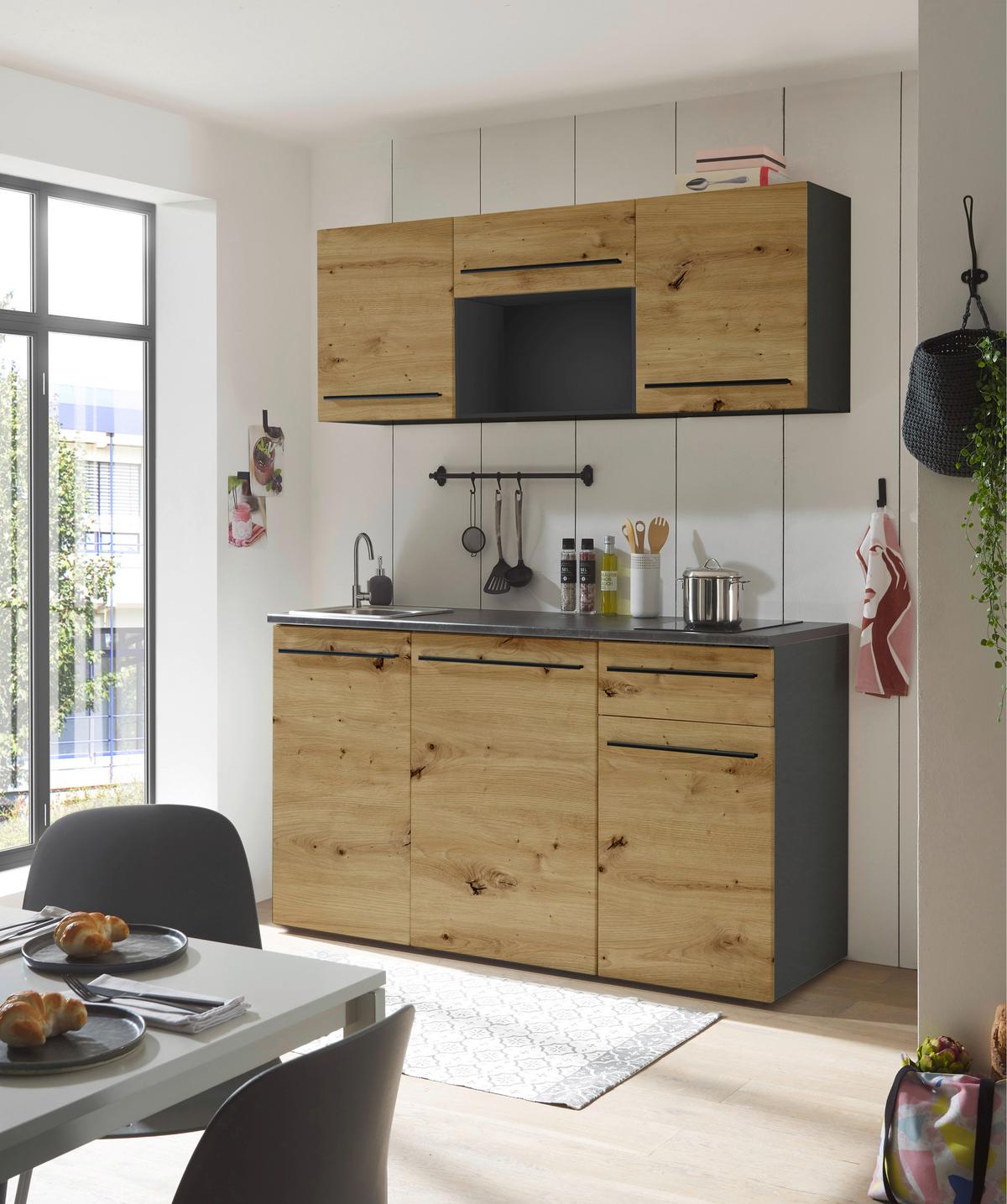 Konyhablokk Gépek Nélkül Jazz Single Z 160 Oak - barna/fekete, Trend, műanyag/faalapú anyag (160cm) - P & B