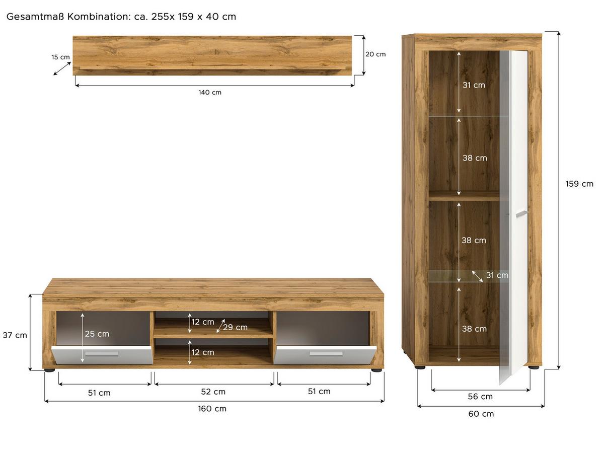 ANSAMBLU MOBILIER CAMERA DE Z JAM - alb/stejar Wotan, Design, sticlă/material pe bază de lemn (235/159/35cm) - Modern Living