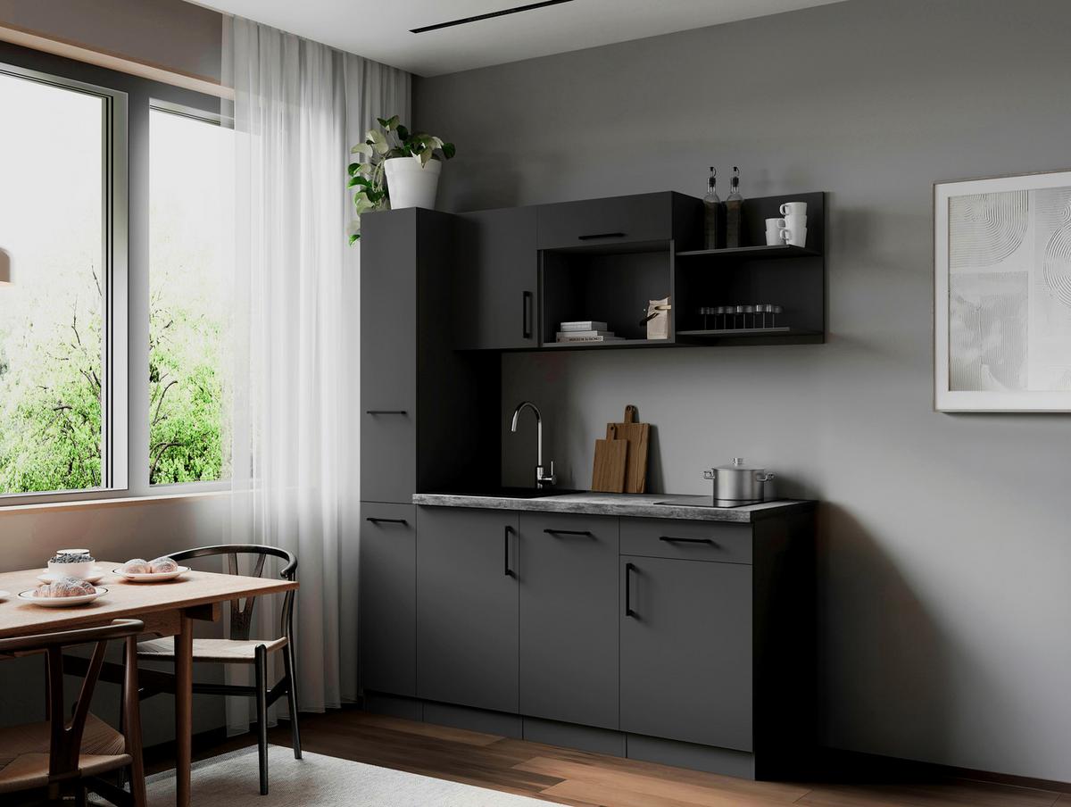Küchenblock Oliver m. Geräten Grau - Grau, Trend, Holzwerkstoff/Metall (175cm) - Respekta
