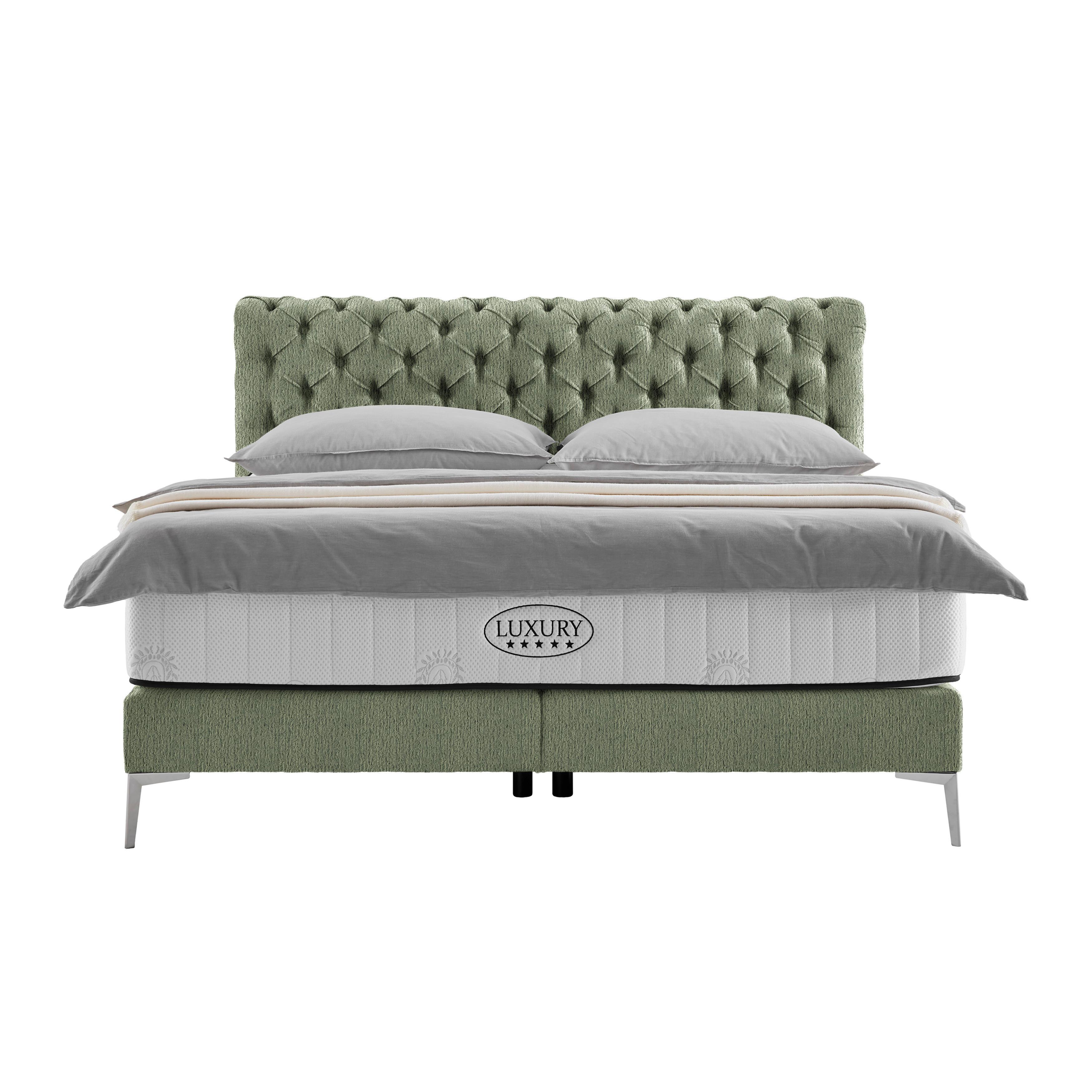 Boxspringbett Queen in Olivgrün ca. 180x200cm - Chromfarben/Goldfarben, KONVENTIONELL, Textil (180/200cm) - Premium Living