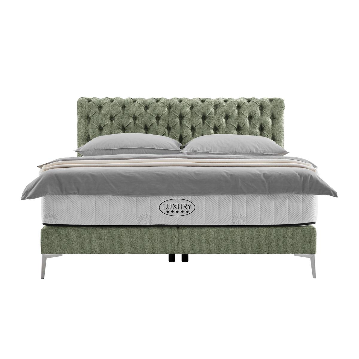 Boxspringbett Queen in Olivgrün ca. 180x200cm - Chromfarben/Goldfarben, Konventionell, Textil (180/200cm) - Premium Living