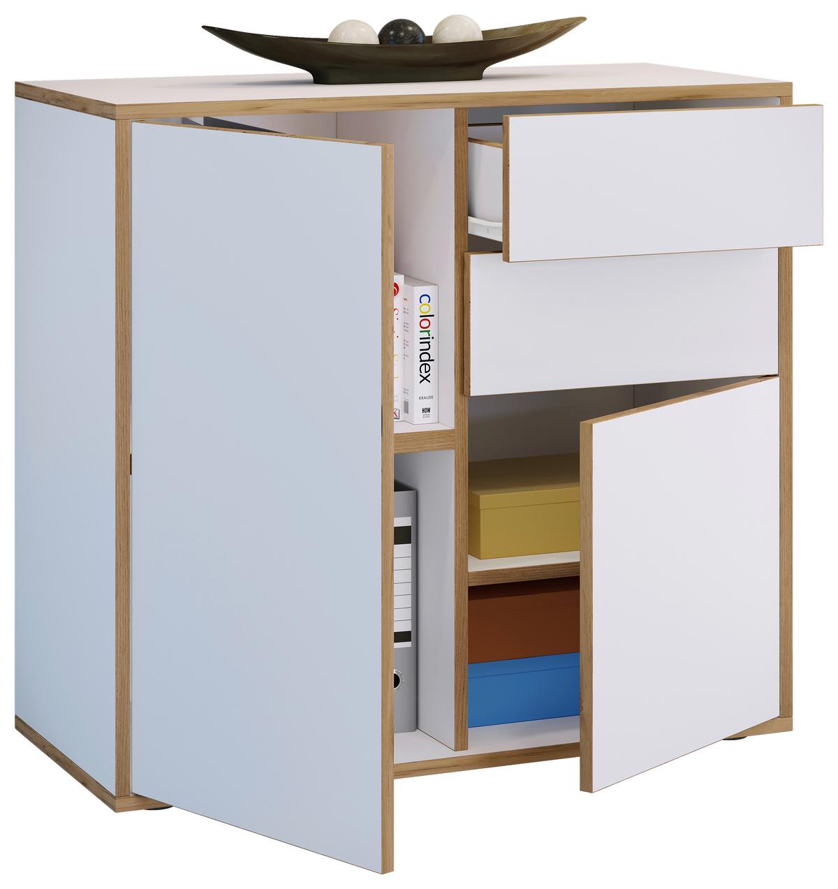 Komoda Salia B80, Bela, Barva Hrasta - črna/bela, Design, umetna masa/leseni material (79/74/33cm) - MID.YOU