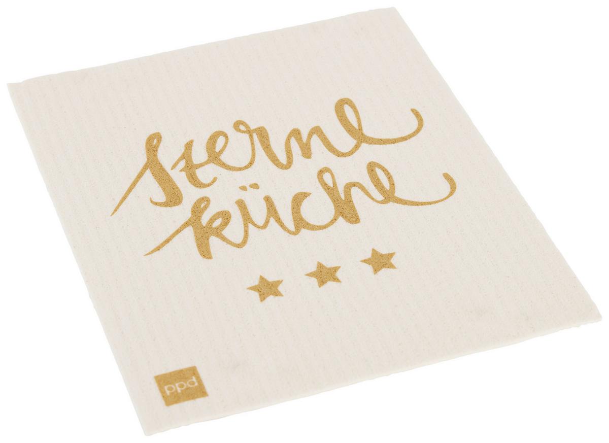 Schwammtuch Peter in Weiß/Goldfarben ca. 20x17cm - Goldfarben/Weiß, Textil (20/17cm)